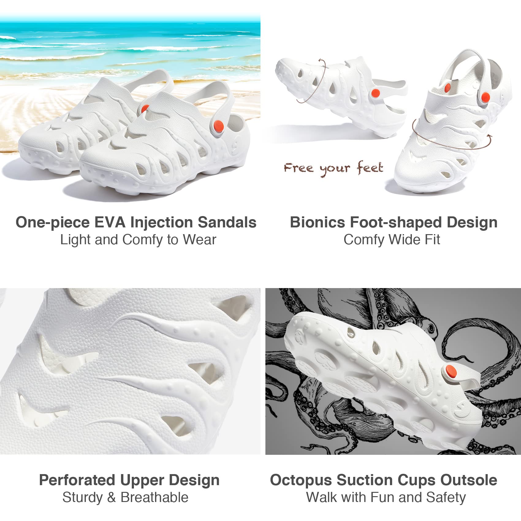 UIN Men's Slip-On Clog Shoes - Comfortable Garden, Beach & Outdoor Slippers with Octopus Design - Perfect for Yard Work, Poolside & Summer Adventures