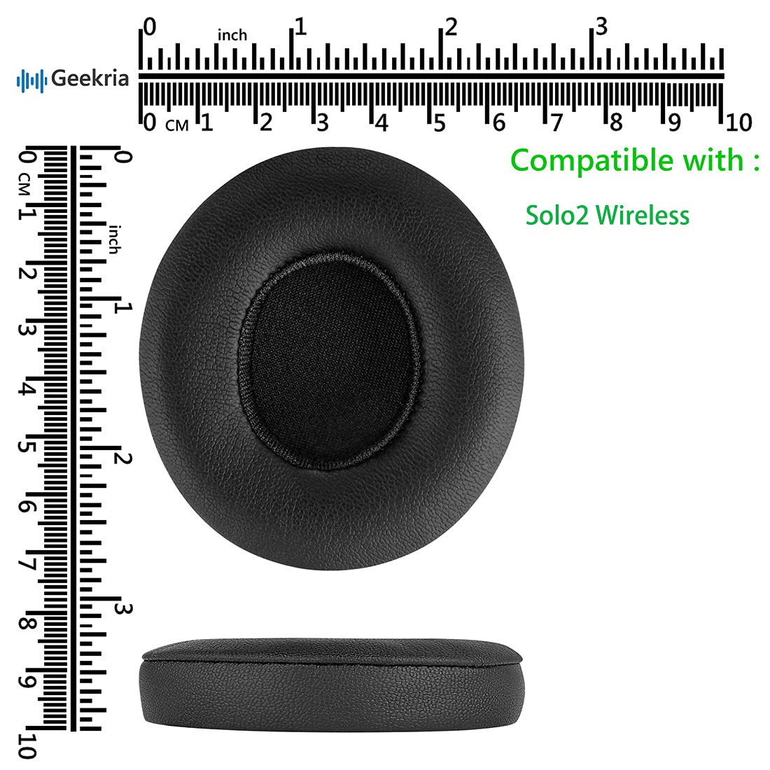 Geekria QuickFit Replacement Ear Pads for Beats Solo 2 Wireless Headphones - Soft Black Memory Foam Earcups Cushions - Perfect for Gaming, Music & Travel Comfort