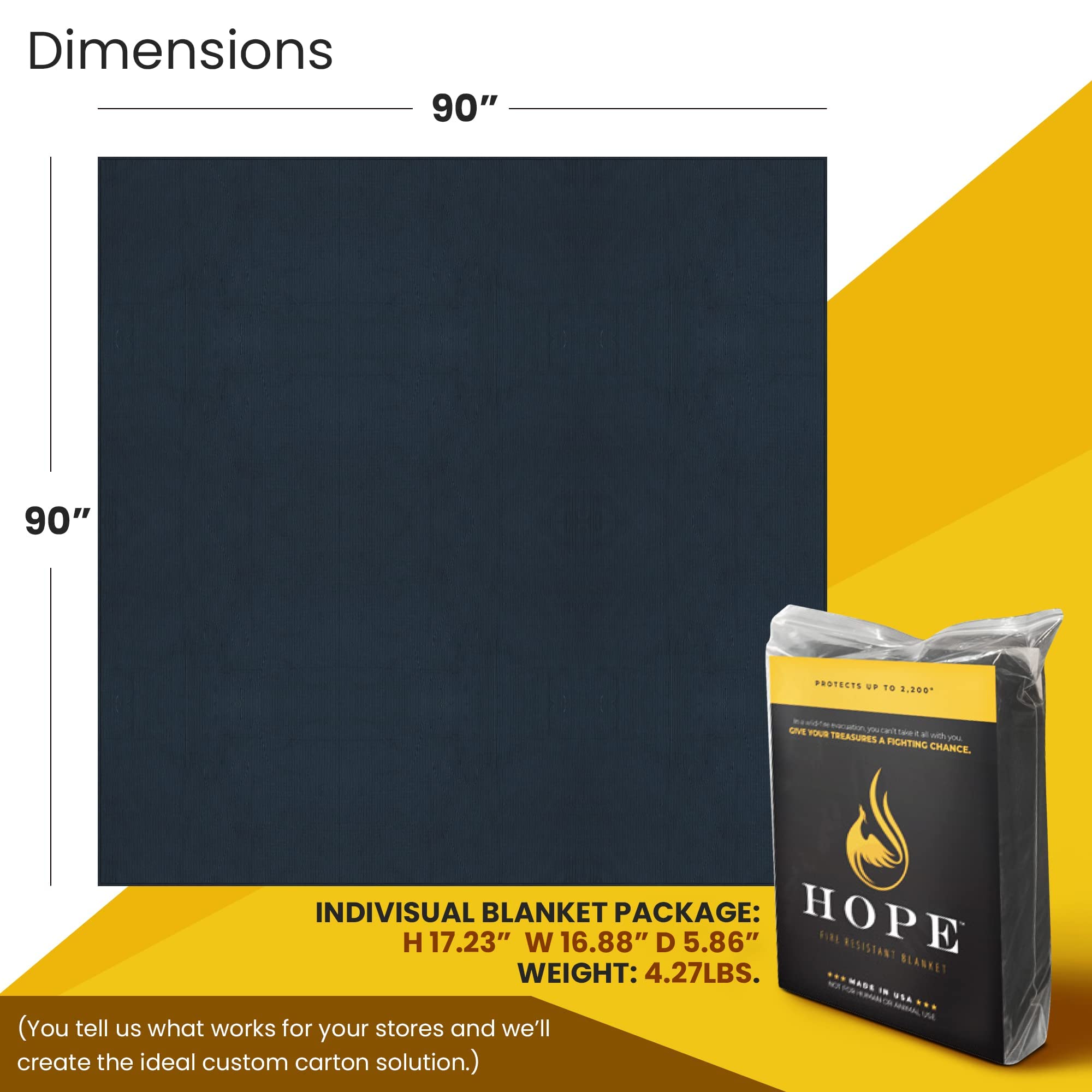 Hope Fire-Resistant Blanket (Black, 90” x 90”) – Emergency Fireproof Blanket for Kitchen, Fireplace & Camping – Flame Retardant Safety Blanket to Protect from Fire Hazards – Ideal for Home, Office & Outdoor Use