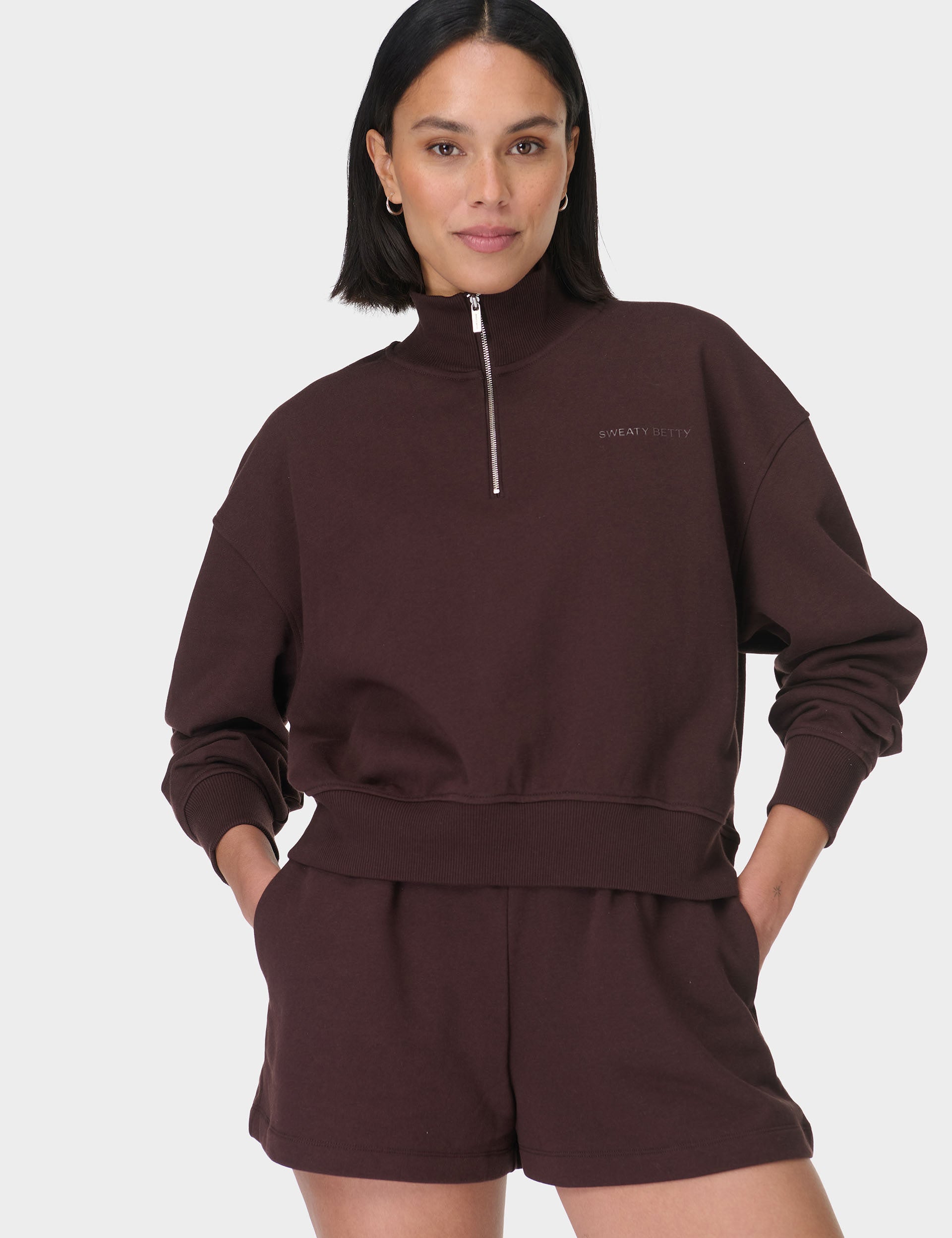 Revive Crop Half Zip Sweatshirt for Women - Sable Brown | Cozy & Stylish Pullover for Casual Wear, Gym, and Outdoor Activities