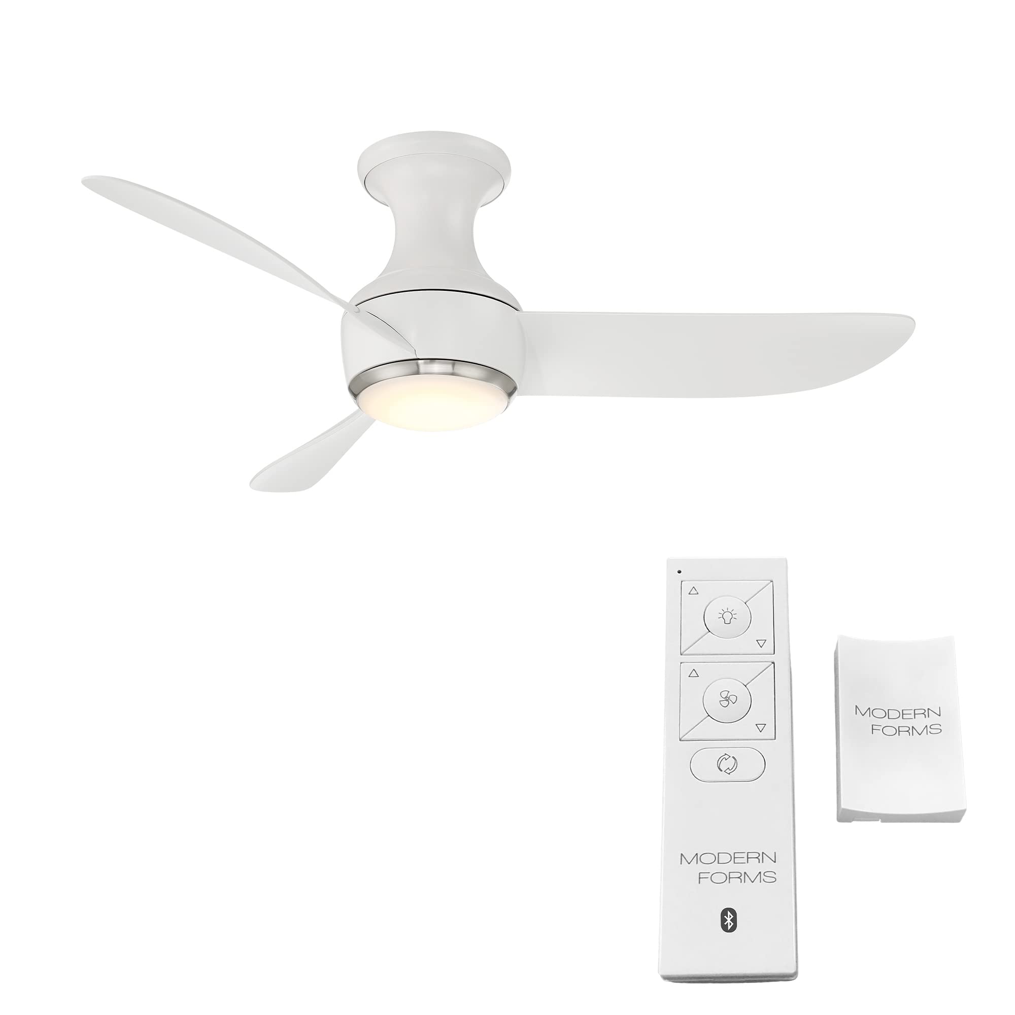 Corona Smart 3-Blade Flush Mount Ceiling Fan 44in Brushed Nickel White with 3500K LED Light Kit, Remote Control, Alexa & App Compatibility for Living Room, Bedroom, and Office