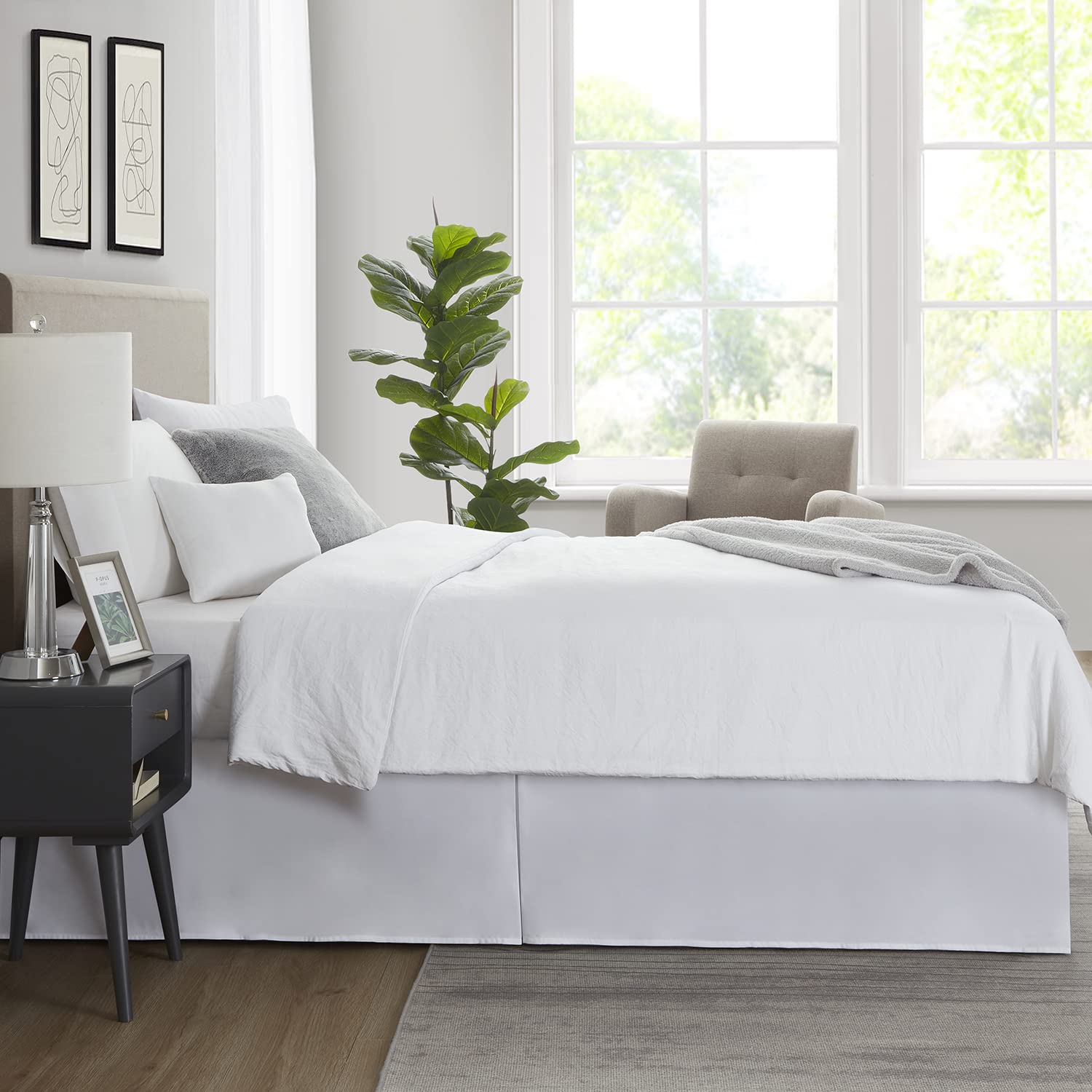 Nestle White King Size Bed Skirt - 14 Inch Drop Brushed Microfiber Bedskirt with Hotel-Quality Pleats | Shrink & Fade Resistant | Perfect for Luxury Bedrooms & Hotel Decor