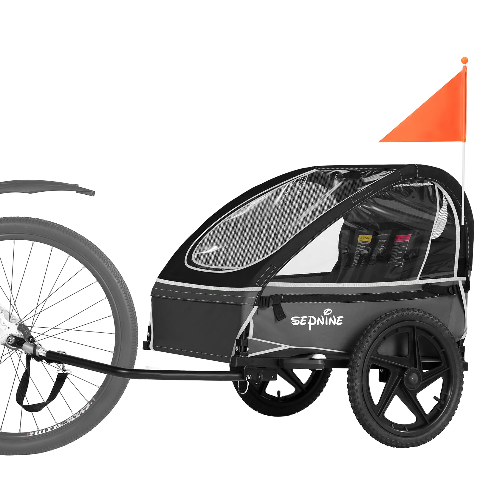 Sepnine Kids Bike Trailer for 1-2 Children Ages 12+ Months | Quick Attach Bicycle Trailer | Foldable Design with 5-Point Safety Harness & Storage Bags | Perfect for Family Cycling, Outdoor Adventures & Grocery Trips