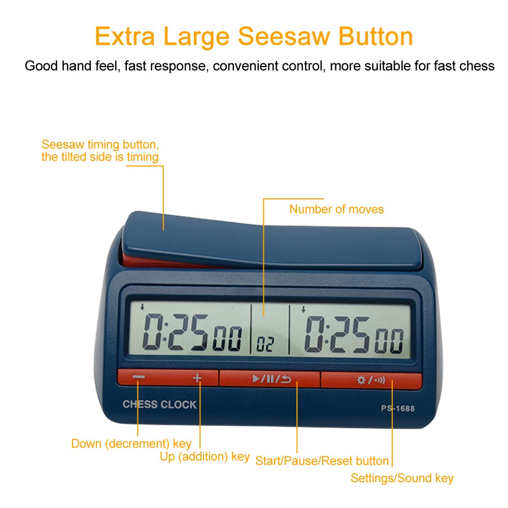 Professional Digital Chess Clock with ABS Display - Advanced Game Timer for Chess, Go & Board Games - Perfect for Tournaments, Clubs & Home Use (Blue)