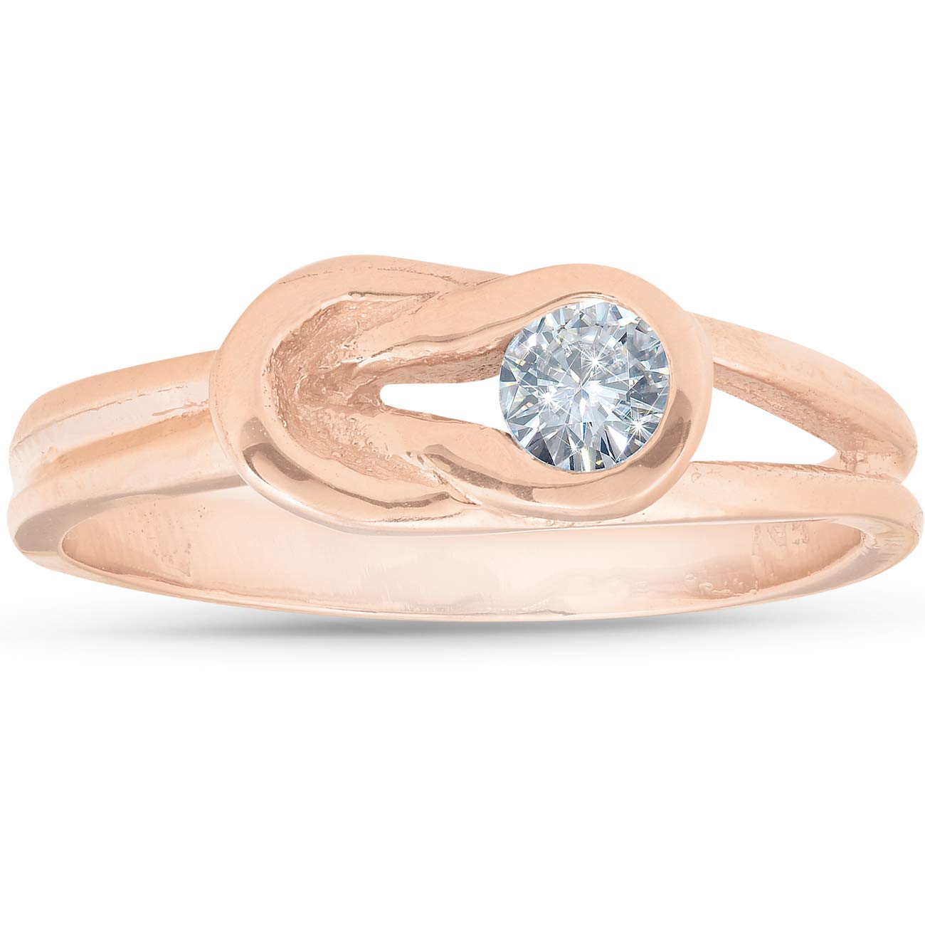 1/5 Carat Diamond Solitaire Knot Ring - Round Brilliant Cut 14K Rose Gold Engagement Ring for Women - Perfect for Weddings, Anniversaries & Romantic Gifts