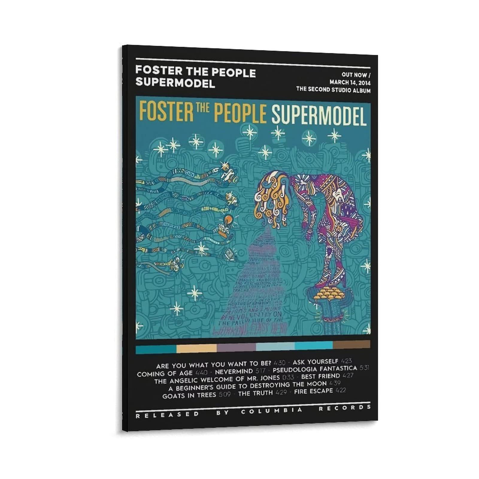 Foster The People Supermodel Canvas Poster - 24x36 Inch (60x90cm) Framed Wall Art for Bedroom, Office & Sports Decor - Perfect Gift for Music & Landscape Lovers - Ideal for Home, Dorm & Studio Decorations