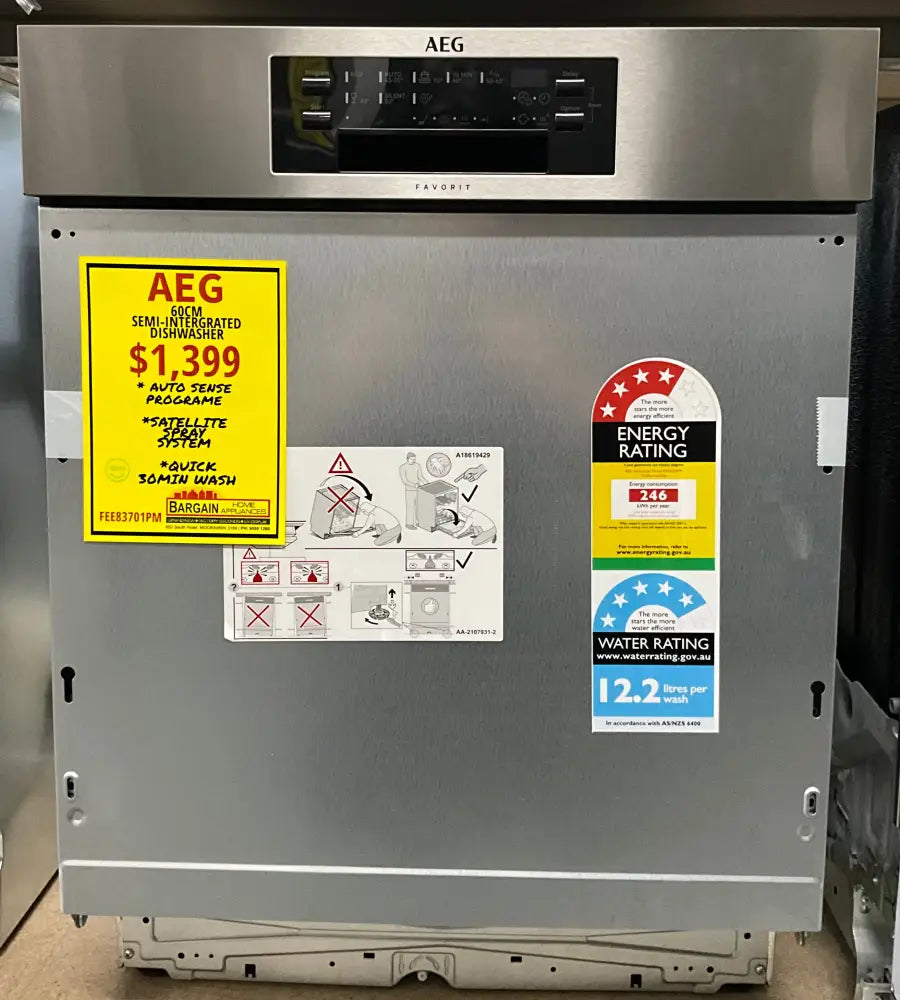 AEG FEE83701PM Semi-Integrated Dishwasher - 60cm Built-In Dishwasher with EcoSilence Drive, ExtraDry Function & 14 Place Settings - Perfect for Kitchens, Apartments & Open-Plan Living Spaces