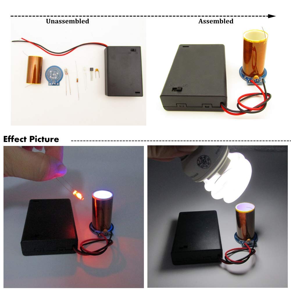 Mini Tesla Coil Kit - Dry Battery Powered DIY Science Project with Remote Ignition (No Electricity/Arc, Light Only) - Perfect for STEM Education, Science Experiments & Electronics Hobbyists