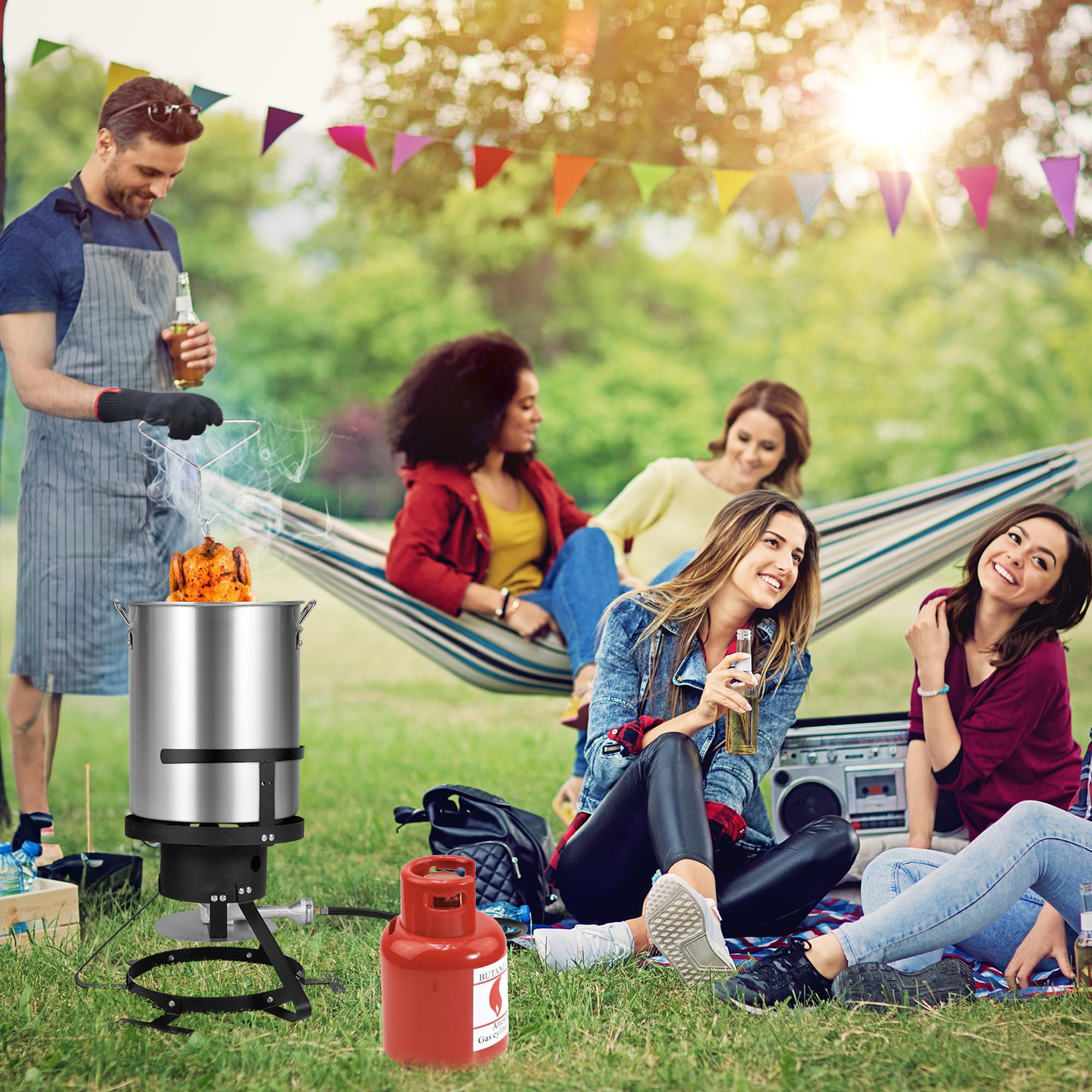 Outdoor Propane Fryer Pot Set - 10QT & 30QT Combo in Silver - Perfect for Camping, Backyard BBQs, and Tailgating Parties