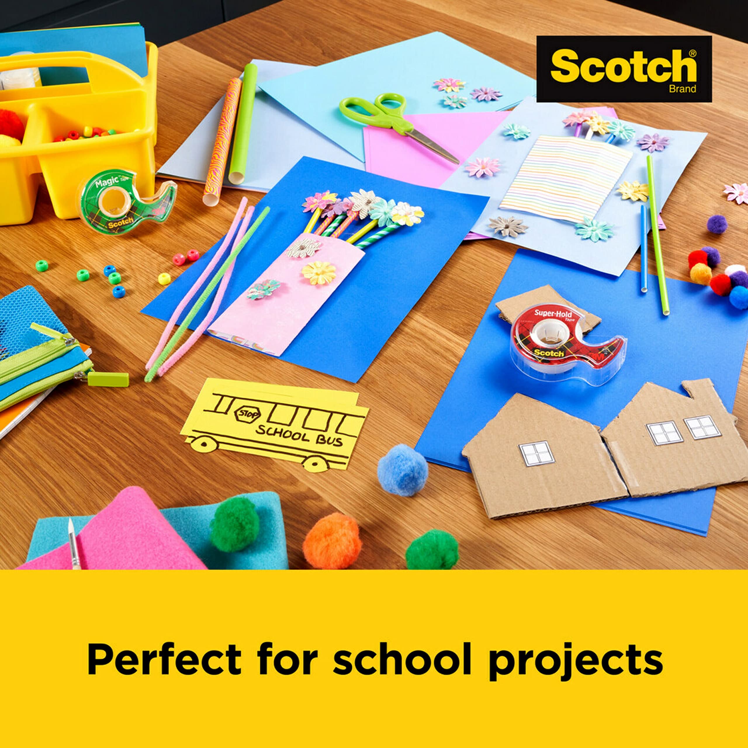 Post-it and Scotch Brand Essentials Pack - Super Sticky Notes, Flags, Magic Tape, Super Hold Tape & Multi-Purpose Scissors - Perfect for School, Office, Home Organization & DIY Projects