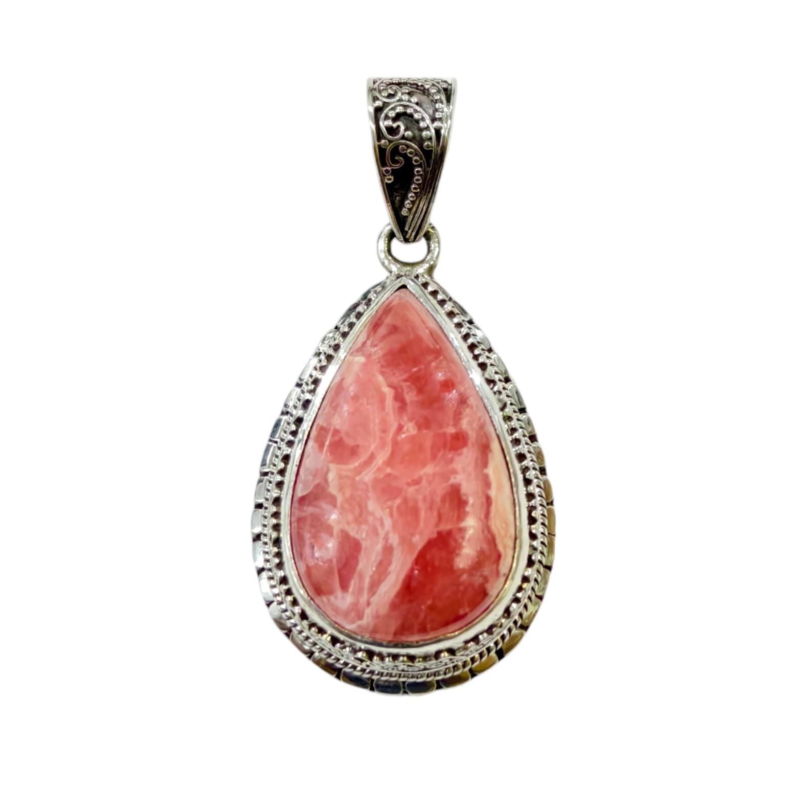 925 Sterling Silver Pendant Necklace for Women & Men - Genuine Rhodochrosite Gemstone Tribal Design Handmade Jewelry - Perfect Gift for Birthday, Anniversary & Special Occasions