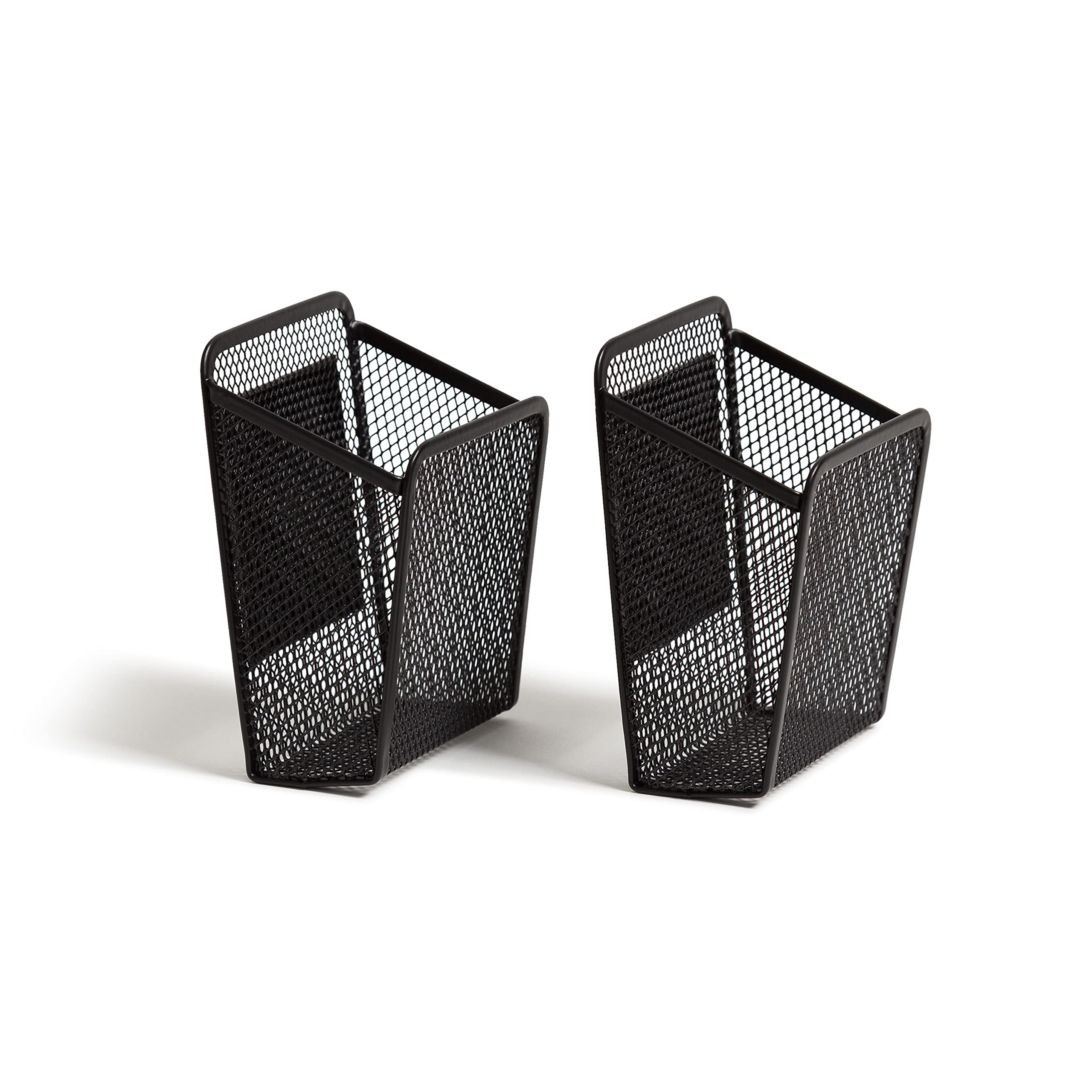 U Brands Magnetic Black Mesh Locker Cups - 2 Pack, Durable Metal Storage Organizer for School, Office & Home - Perfect for Pencils, Pens & Small Supplies in Lockers, Desks & Workstations