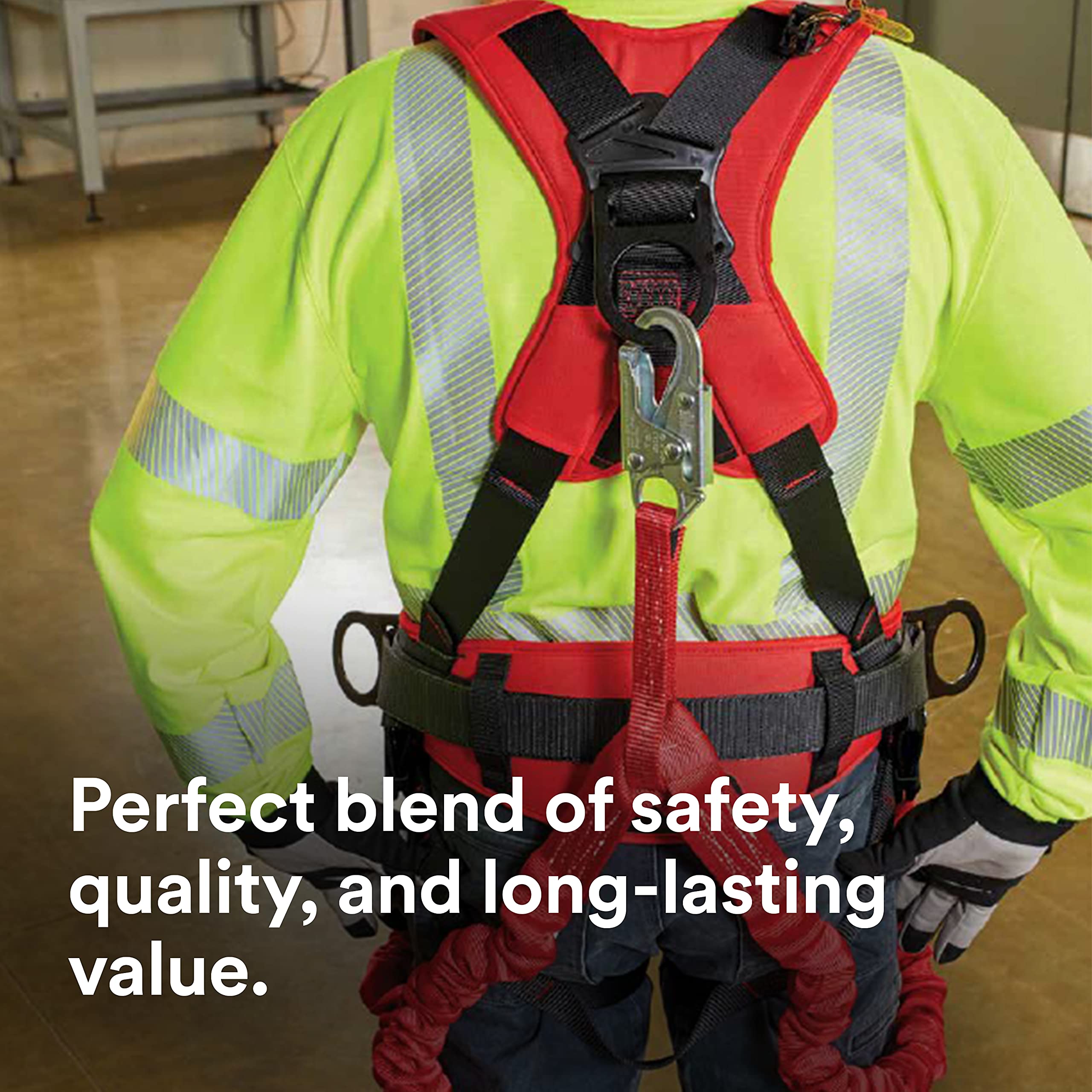 3M Protecta PRO 1340161 6-Foot Elastic Shock Absorbing Safety Lanyard with Snap Hook & Steel Rebar Hooks - 310 lb Capacity, Red - Ideal for Construction, Roofing & Fall Protection Work