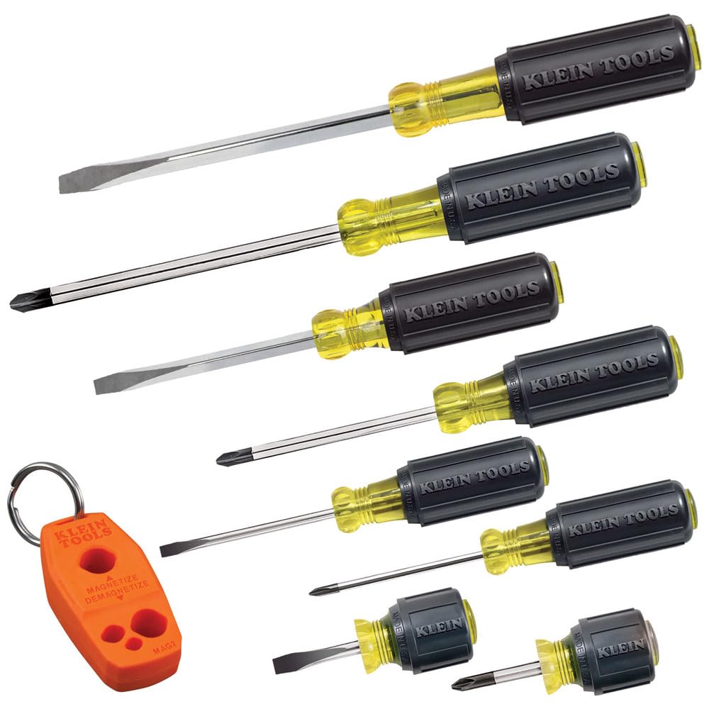 Klein Tools 85148 9-Piece Magnetic Screwdriver Set with Magnetizer/Demagnetizer - Flathead & Phillips Head Screwdrivers for Home Improvement, DIY Projects & Professional Repairs