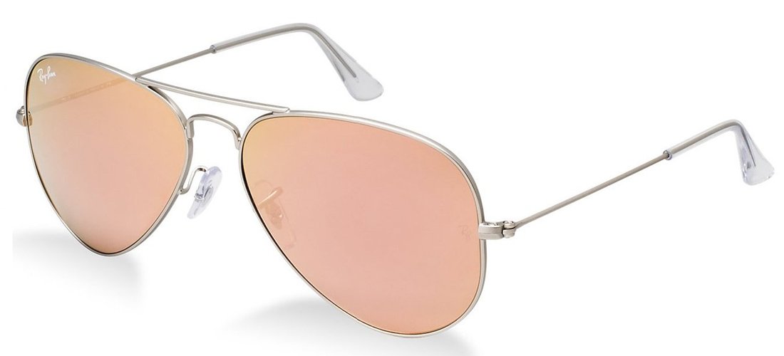 Ray-Ban Aviator Sunglasses Matte Silver Frame with Pink Mirror Lenses 55mm (Small Size) - Classic Pilot Style for Driving, Travel & Outdoor Activities