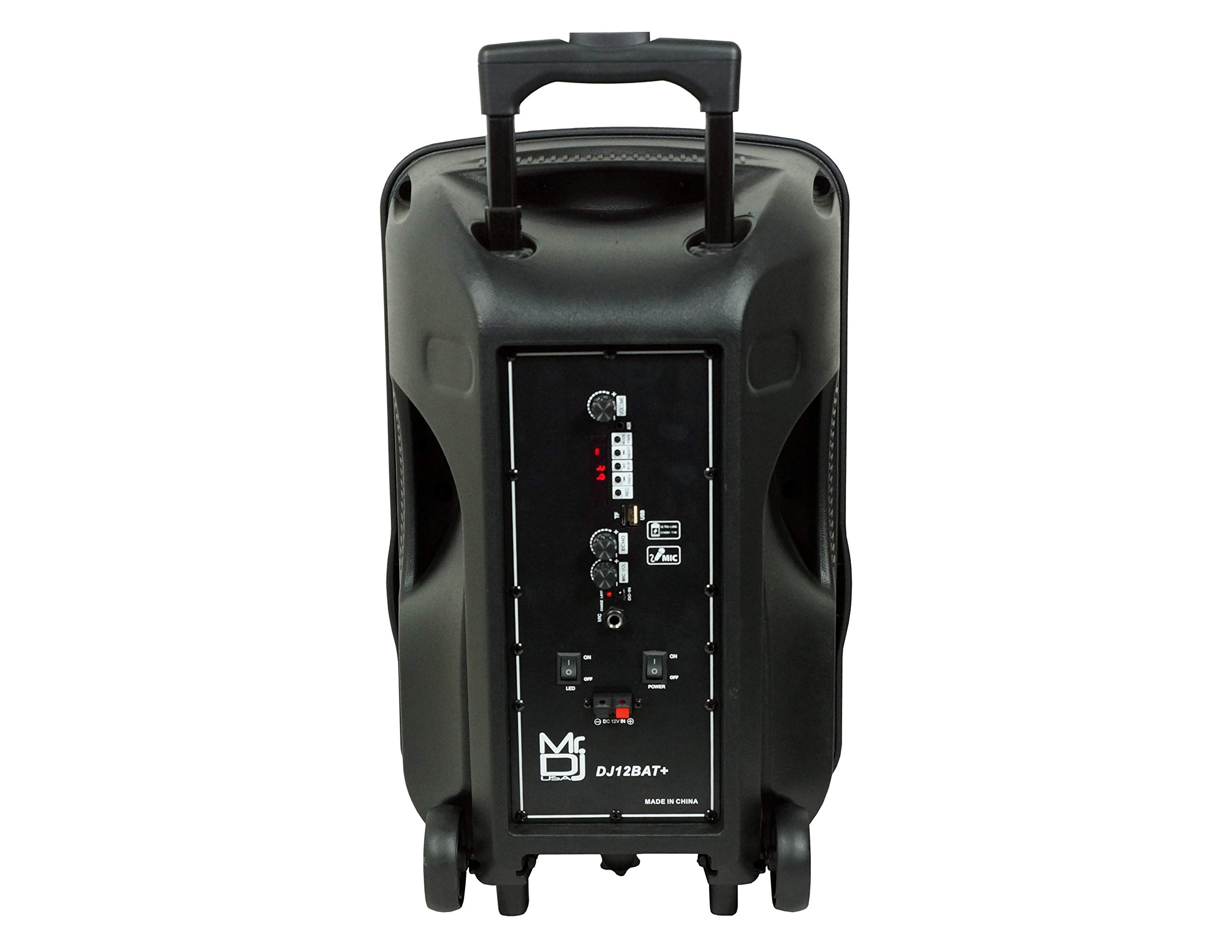 Mr. DJ USA DJ12BAT+ 12-Inch Portable Trolley PA System - 3000W PMPO Bluetooth TWS Active Speaker with LCD Display, MP3, USB, and Micro SD Support - Perfect for Outdoor Parties, Events, and DJ Performances