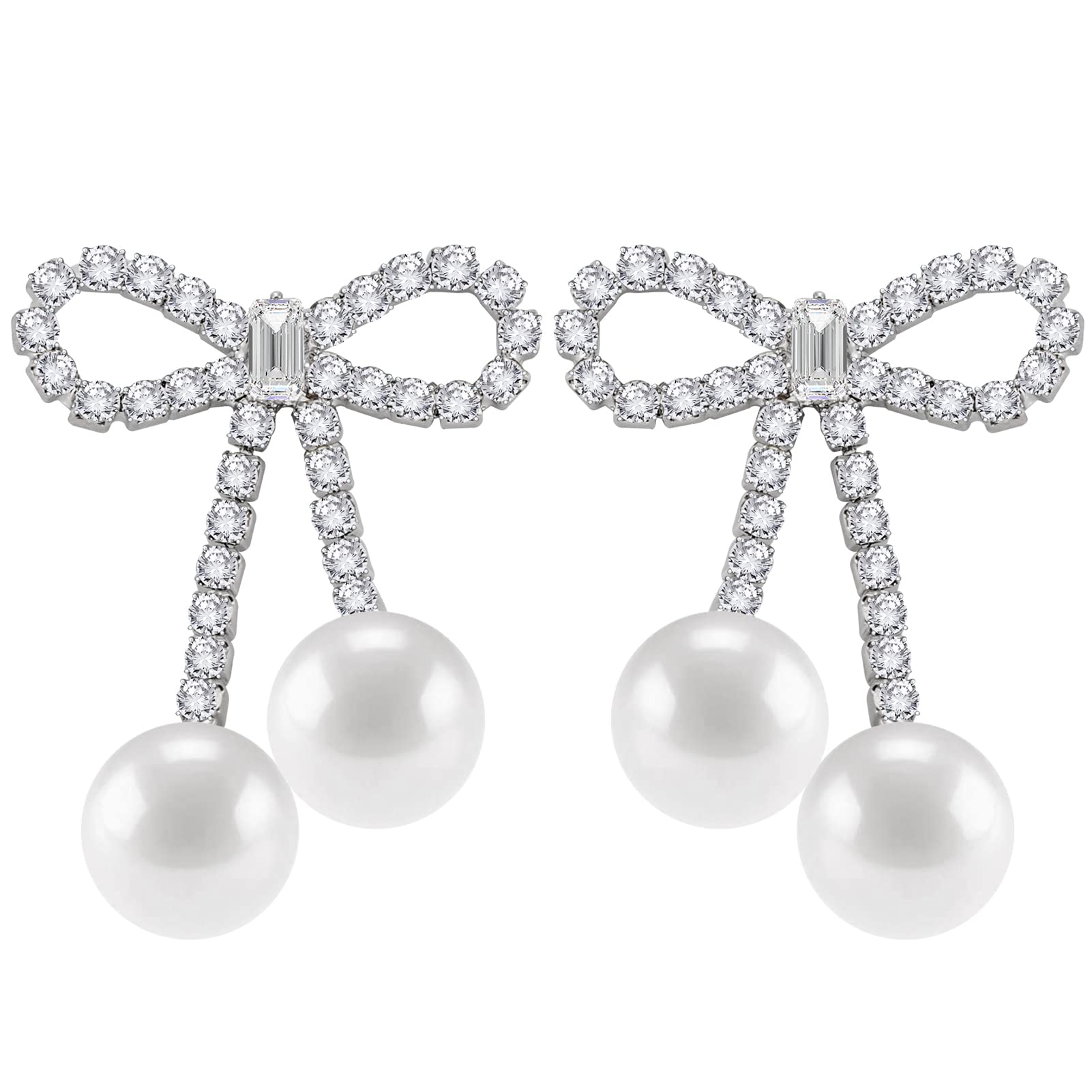 PLwelth Pearl Drop Bow Earrings for Women - Elegant Rhinestone Dangle Tassel Earrings | Perfect Gift for Her, Birthday, Christmas & Special Occasions | Great for Parties, Weddings & Evening Events