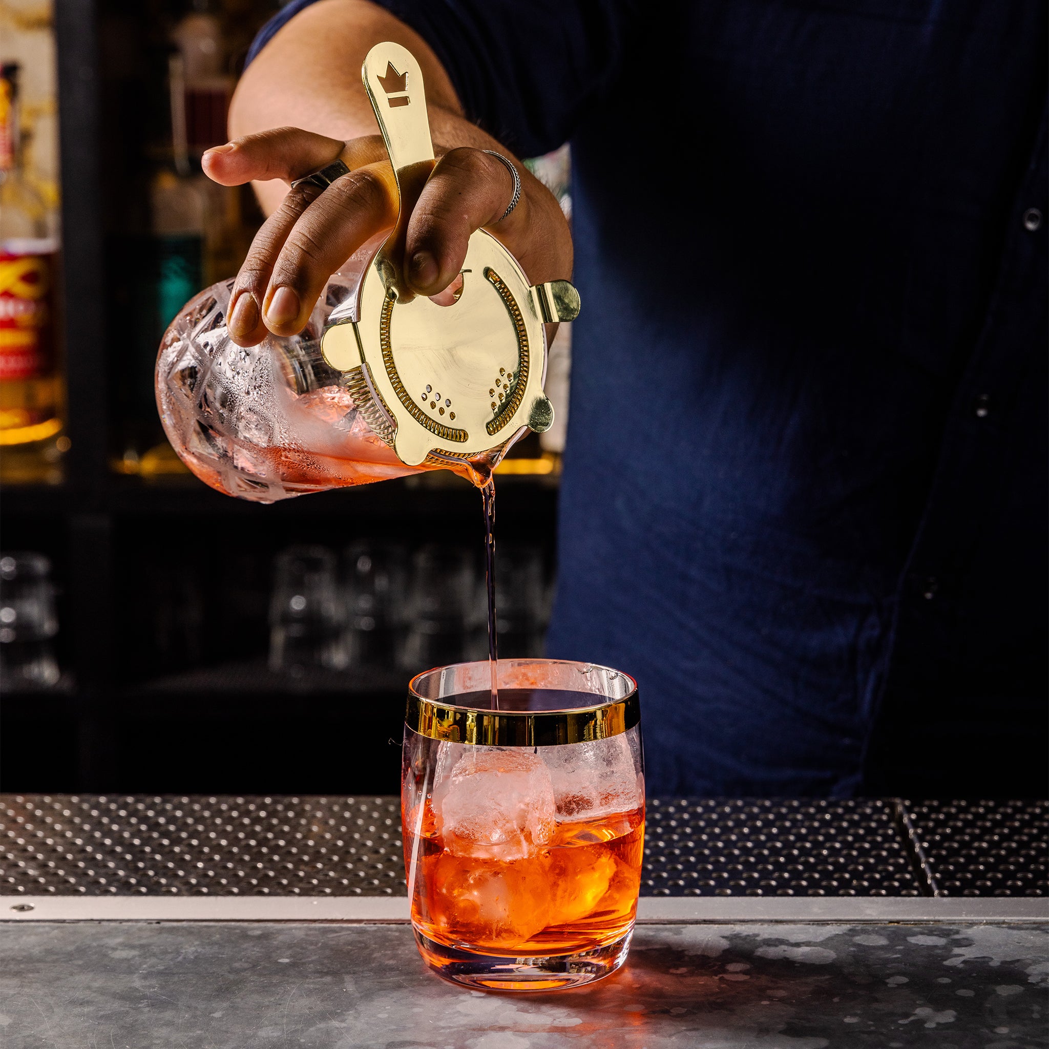 DANUTA™ 15oz (450ml) Double Rocks Glasses with Gold Trim - Set of 4 - Perfect for Whiskey, Cocktails, and Home Bar Entertaining