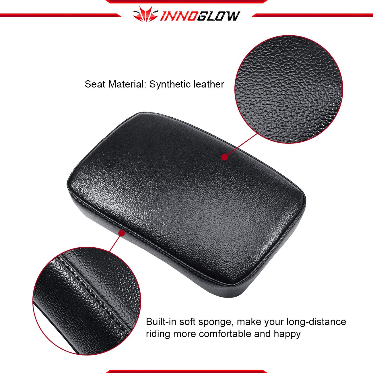 INNOGLOW Motorcycle Seat Pad for Harley Cruiser - Comfortable Passenger Cushion with 6 Suction Cups for Long Rides