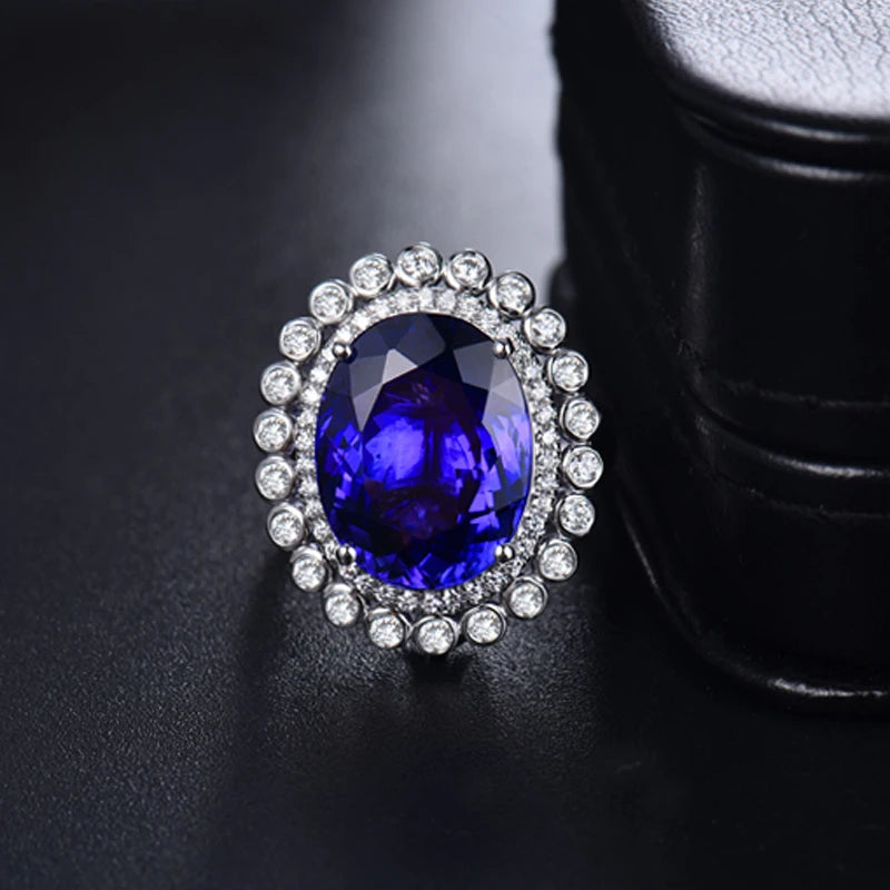 18K White Gold Tanzanite & Diamond Ring Pendant Dual Use Jewelry for Women - Elegant Bridal Gift, Anniversary Present & Special Occasion Jewelry