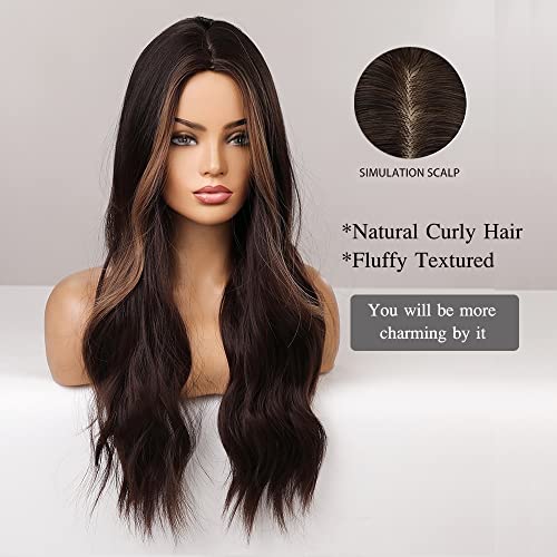 Dark Brown Heat Resistant Synthetic Fiber Wig with Bold Front Highlights - Perfect for Cosplay, Costume Parties & Daily Fashion