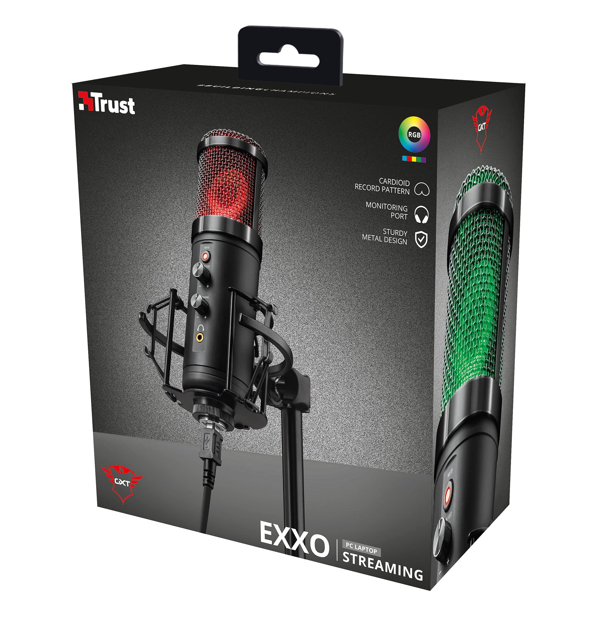 Trust Gaming GXT 256 Exxo USB Streaming Microphone with Shock Mount & Pop Filter, Cardioid Pattern - PC, PS4, PS5, Vlog, Podcasting (Black) - Perfect for Home Studios, Live Streaming & Content Creation