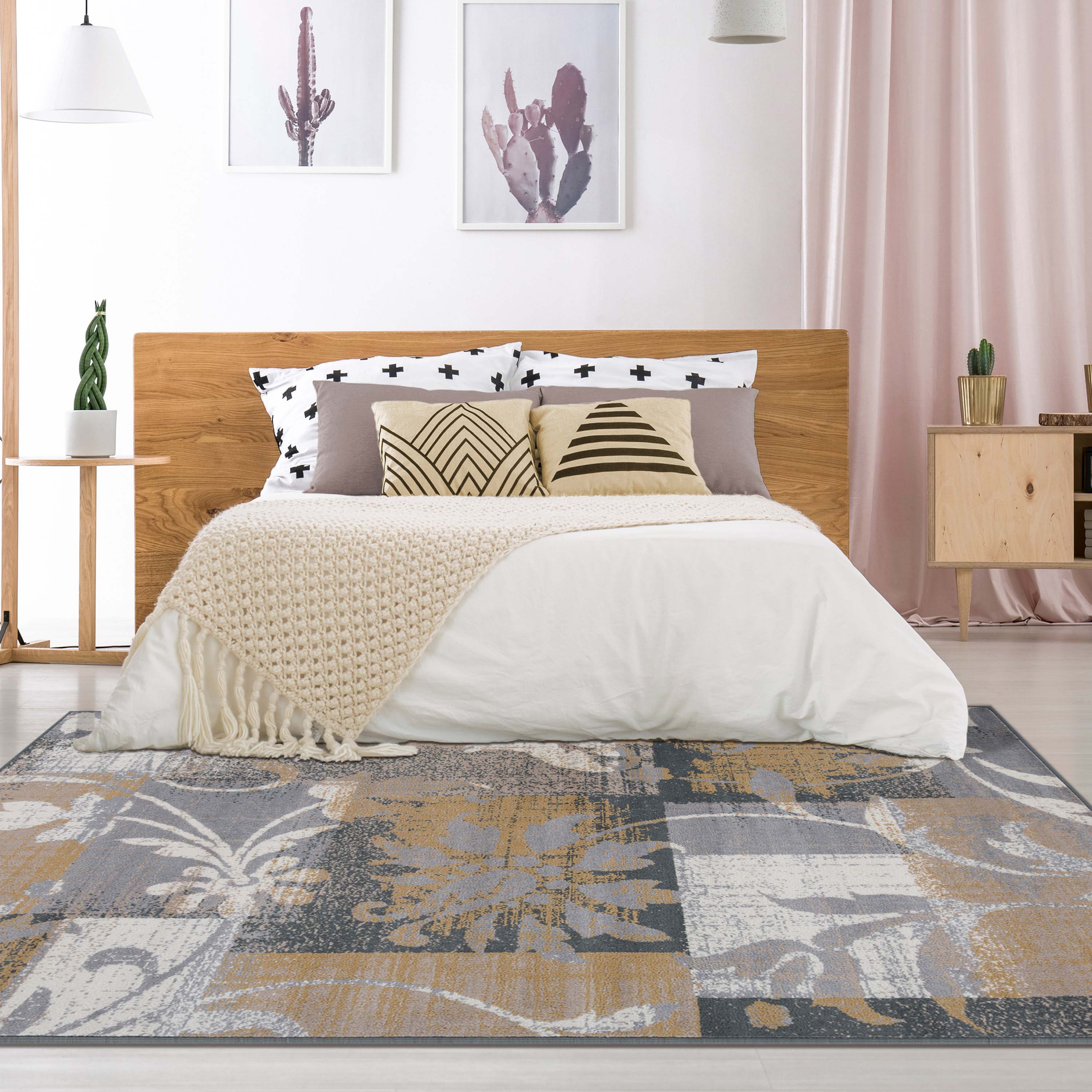 Stylish Pastiche Contemporary Floral Patchwork Area Rug - Non-Slip Indoor Runner for Living Room, Bedroom & Hallway Decor