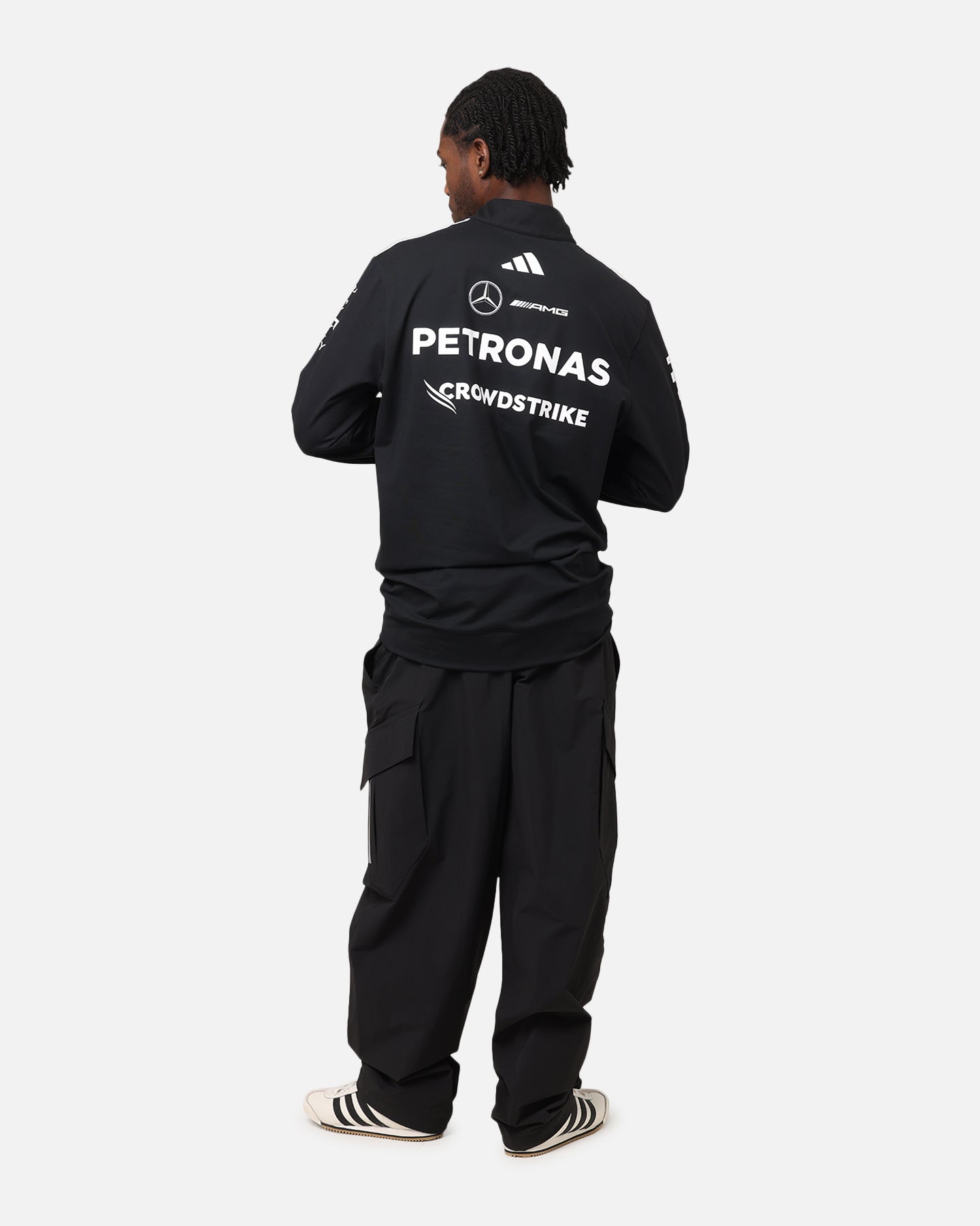 Adidas x Mercedes AMG Petronas F1 2025 Team Quarter Zip Jacket - Black/White - Men's Racing-Inspired Performance Jacket for Motorsport Fans & Streetwear Fashion