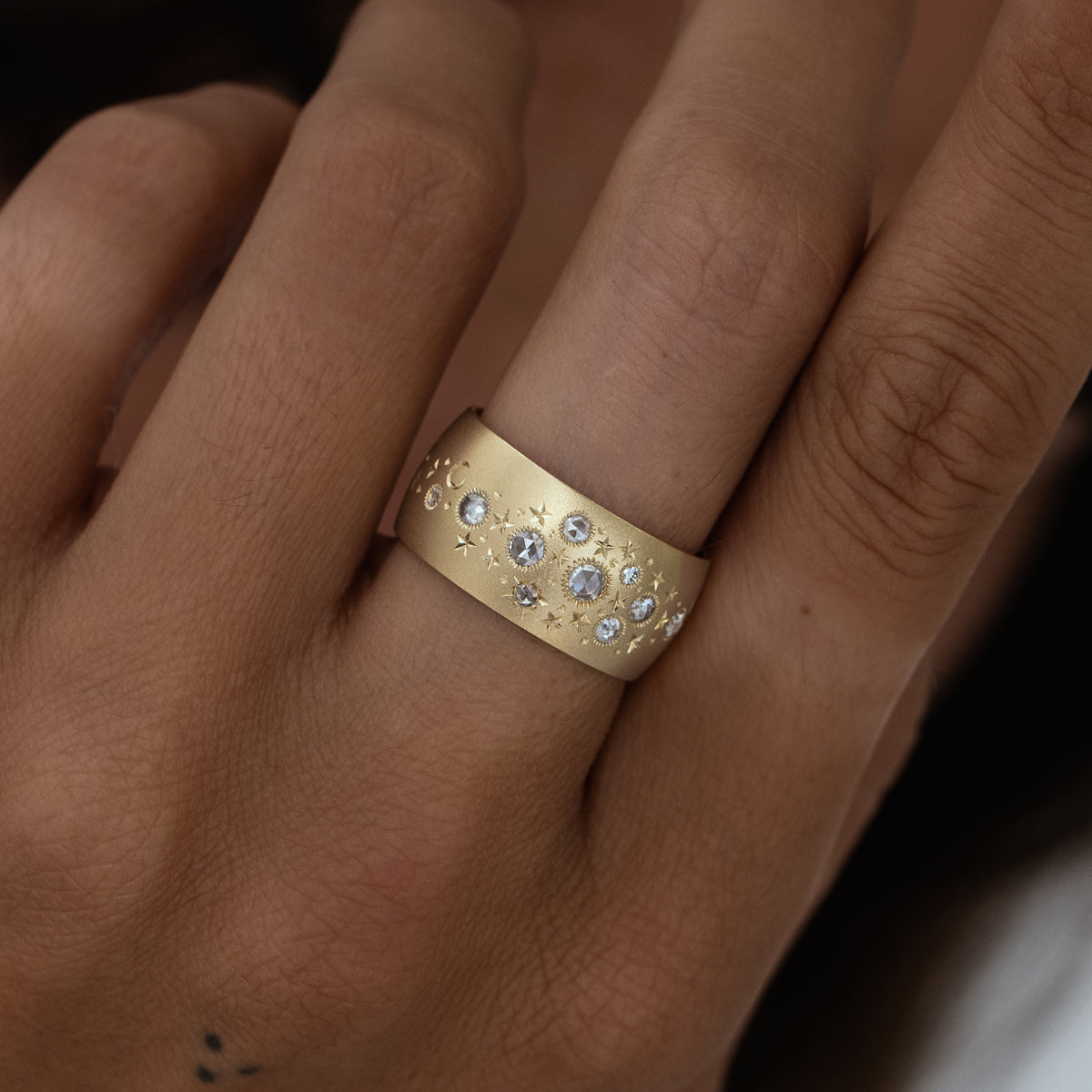Rose Cut Celestial Band Ring - Vintage Inspired Celestial Jewelry for Women - Perfect for Weddings, Anniversaries & Romantic Gifts