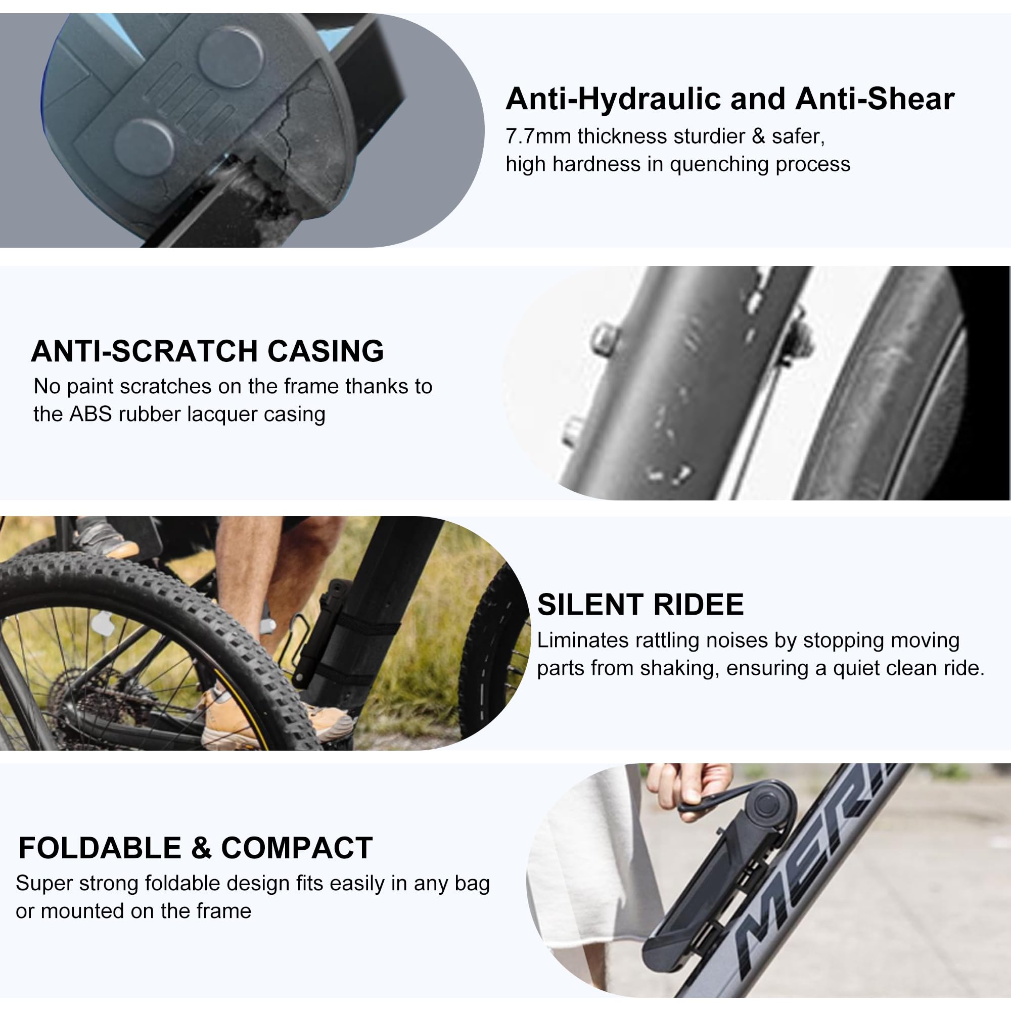 Heavy Duty Folding Bike Lock with Key - Compact High Security Foldable Bicycle Lock for Road Bikes, Mountain Bikes, Ebikes, Motorcycles & Electric Scooters - Perfect for Commuting, Travel & Outdoor Adventures