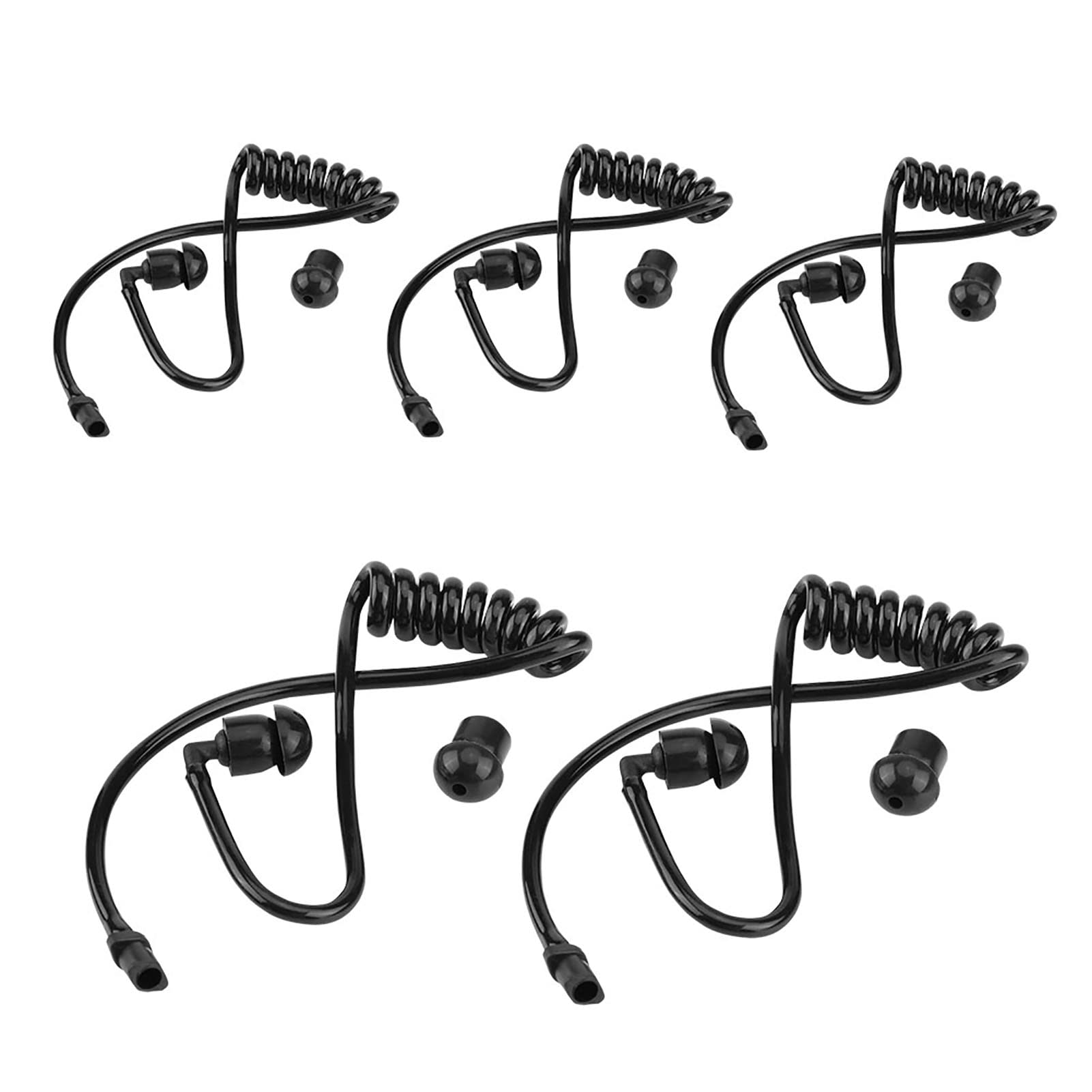KOSDFOGE Acoustic Ear Tube - Pack of 5 Clear Coiled Replacement Tubes for Two-Way Radio Earpieces (Black) | Durable Radio Accessories for Law Enforcement & Security Professionals | Perfect for Police, Security Guards & Event Staff Communication
