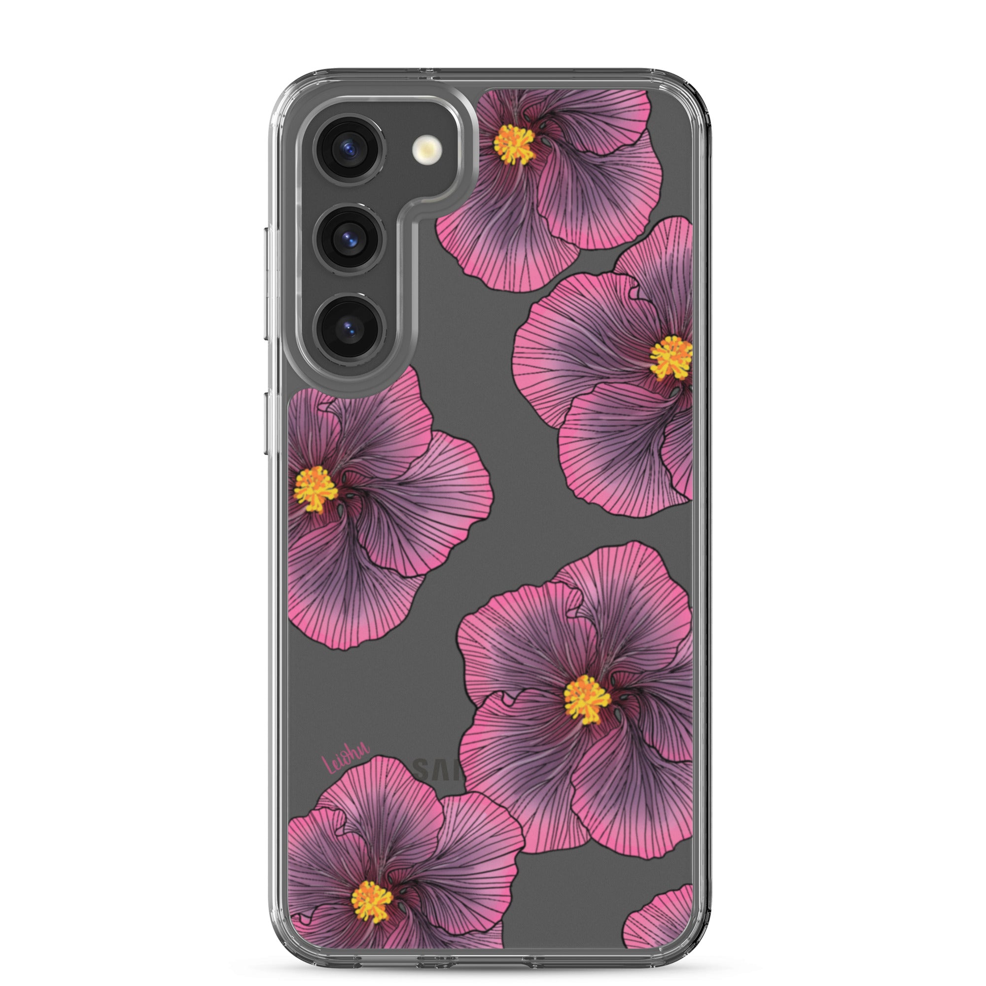 Sunset Hibiscus Clear Phone Case for Samsung Galaxy - Slim Protective Cover with Floral Design for Everyday Use, Work, and Travel