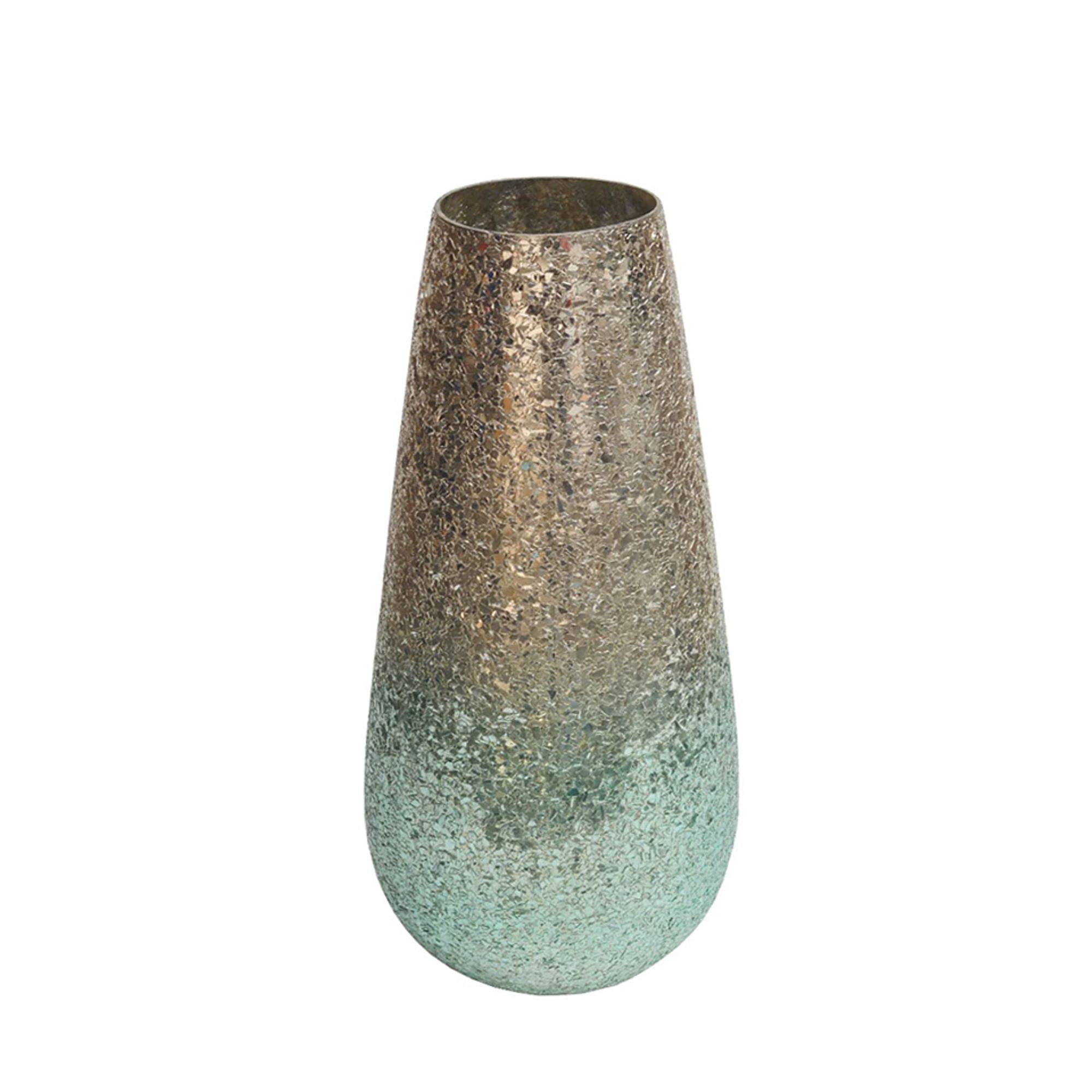 Kingston Living 12 Inch Green and Bronze Ombre Crackled Glass Vase - Elegant Home Decor for Centerpieces, Wedding Decorations & Floral Arrangements