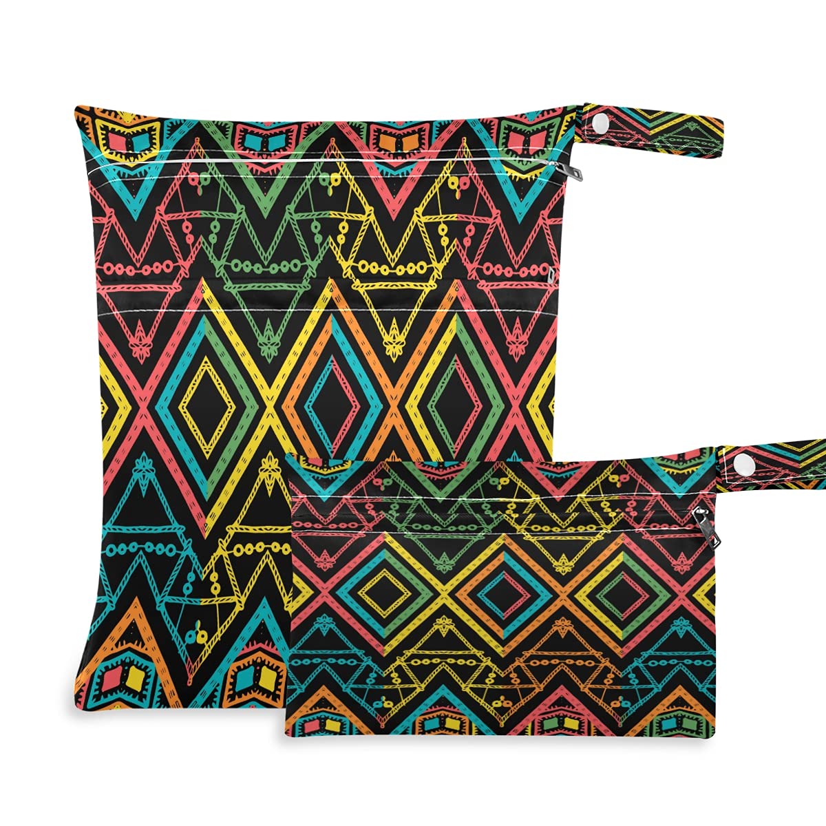 **Waterproof Wet Dry Bag for Diapers - Aztec Geometric Pattern, Reusable Washable Organizer Pouch with Pocket - Perfect for Travel, Camping, Beach & Baby Essentials**