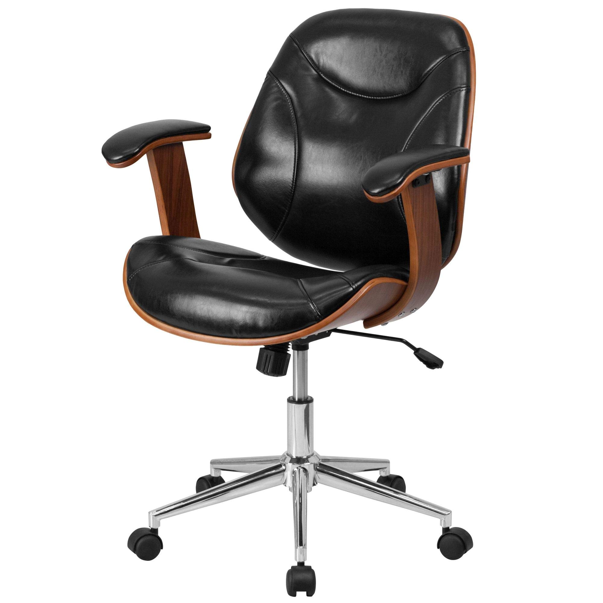 Delacora SD-SDM-2235-5-BK-GG 25.75 Inch Wide LeatherSoft Blend Swivel Office Chair with Adjustable Arms - Ergonomic Desk Chair for Home Office, Gaming & Conference Room
