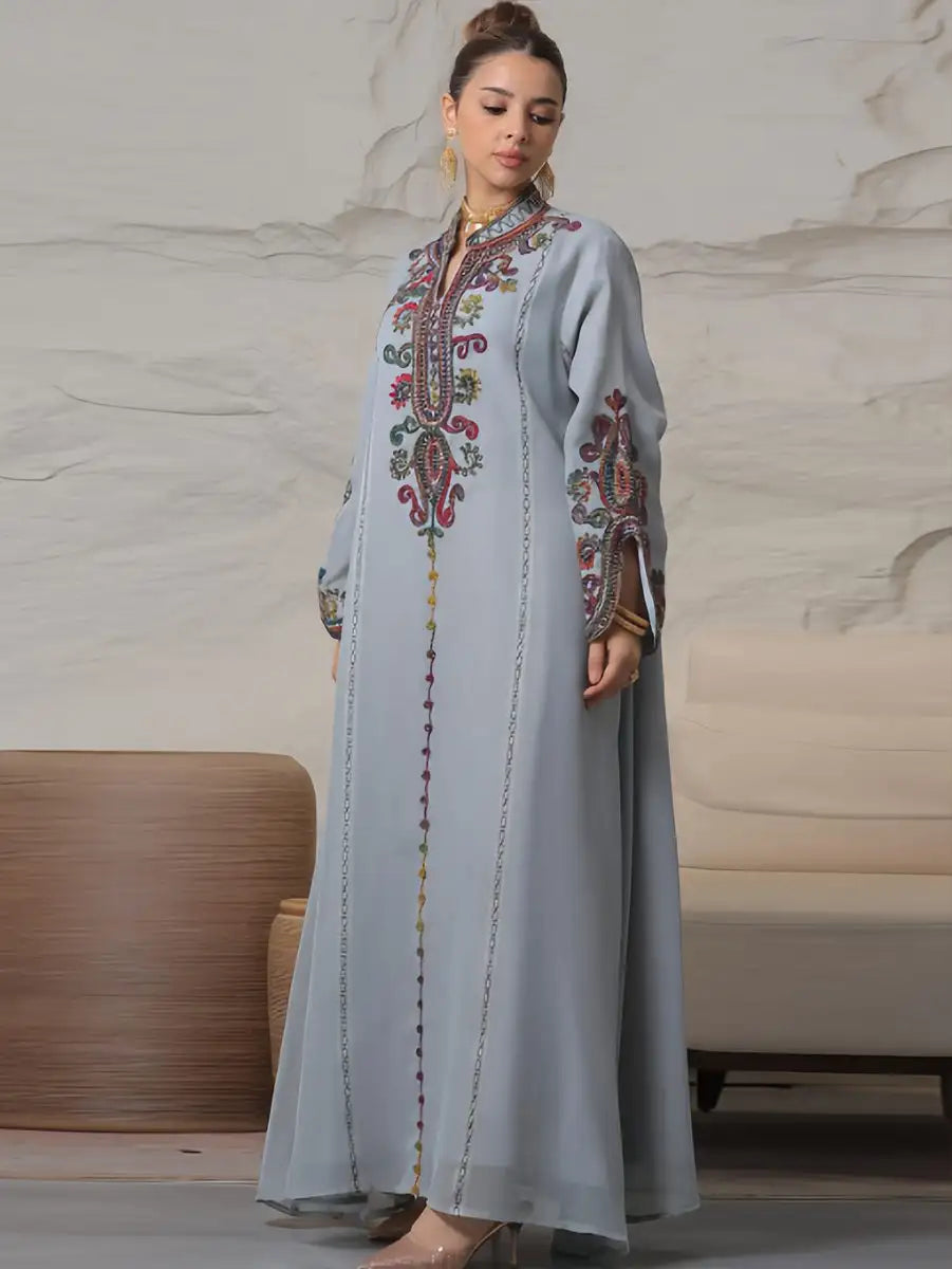 Elegant Rope Embroidery Eid Caftan Dress for Women - Middle Eastern Traditional Kaftan - Perfect for Eid Celebrations, Weddings & Special Occasions