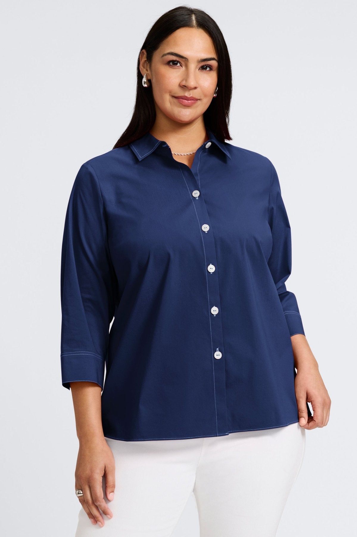 Kelly Plus No Iron Stretch 3/4 Sleeve Shirt for Women - Wrinkle-Free Comfort Fit Blouse for Office, Travel & Casual Wear