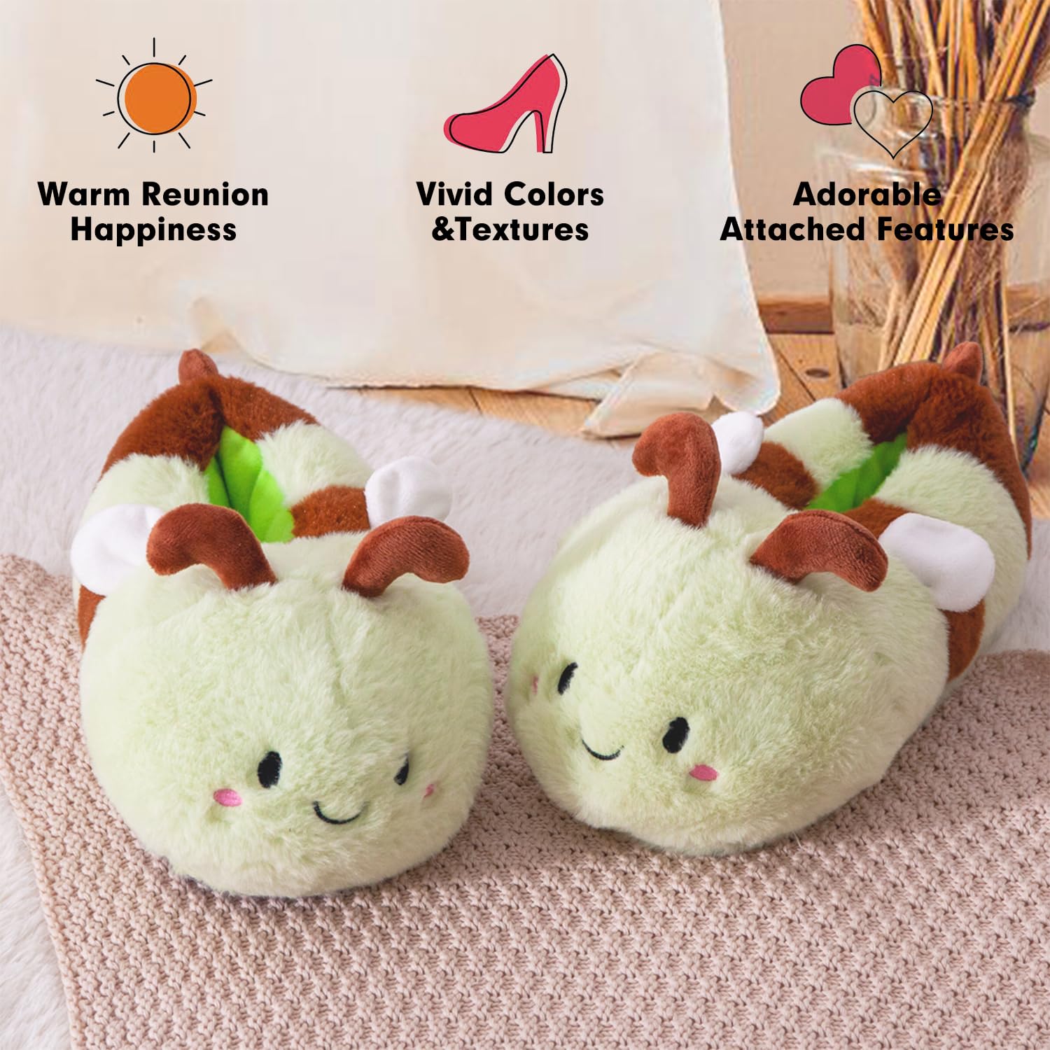 Women's Cute Bee Animal Slippers - Funny Bumblebee Fuzzy House Shoes for Winter, Soft & Cozy Indoor Slippers - Perfect for Lounging at Home, Gift Giving & Cold Weather Comfort