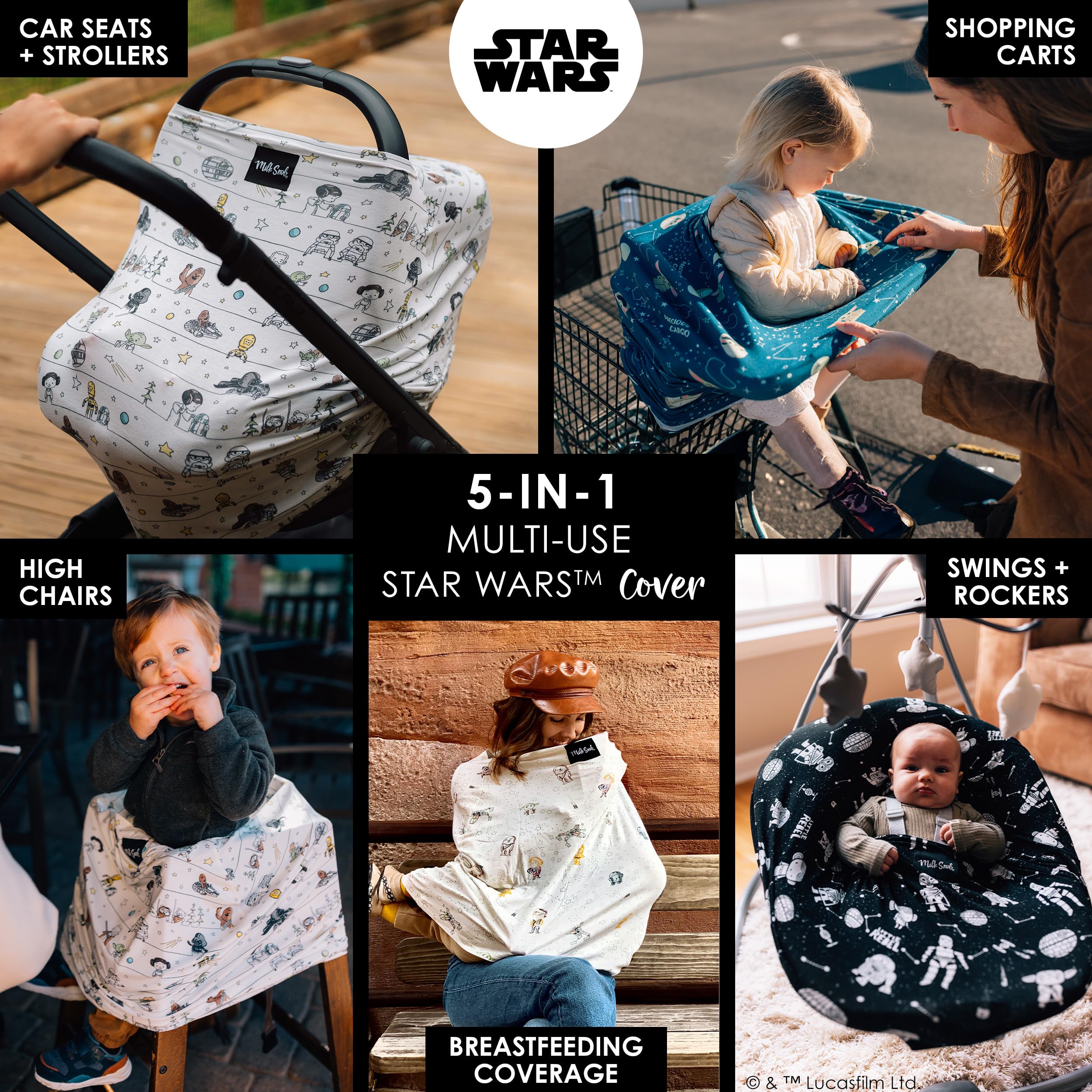 Star Wars Themed 5-in-1 Baby Cover - Nursing Cover, Car Seat Canopy, Stroller Cover, High Chair Cover & Shopping Cart Cover | Premium Breathable Fabric for Newborns & Infants | Perfect for Breastfeeding Privacy, Outings & Travel Accessories