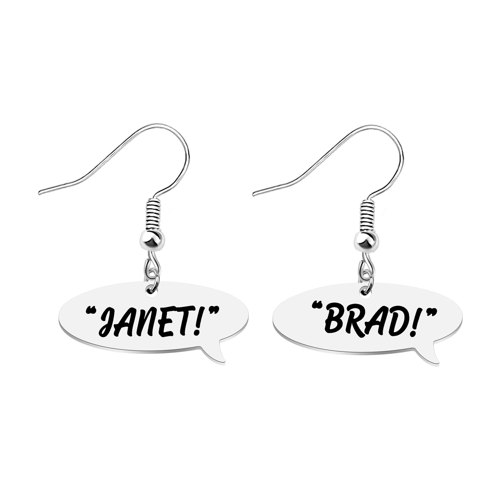 WSNANG The Rocky Horror Picture Show Inspired Quote Earrings - Brad Janet Horror Movie Jewelry Gift for Musical Film Fans - Perfect for Halloween, Cosplay & Fan Conventions