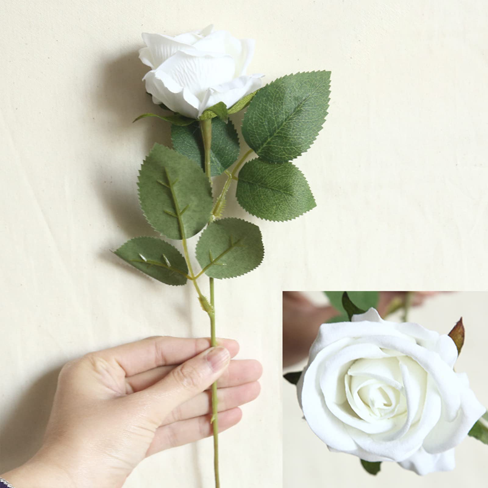 12Pcs Artificial Rose Flowers - Realistic Fake Roses for Wedding Bouquet, Bridal Decor, Home & Office Party Decoration (White) - Perfect for Romantic Events, Centerpieces, and DIY Crafts