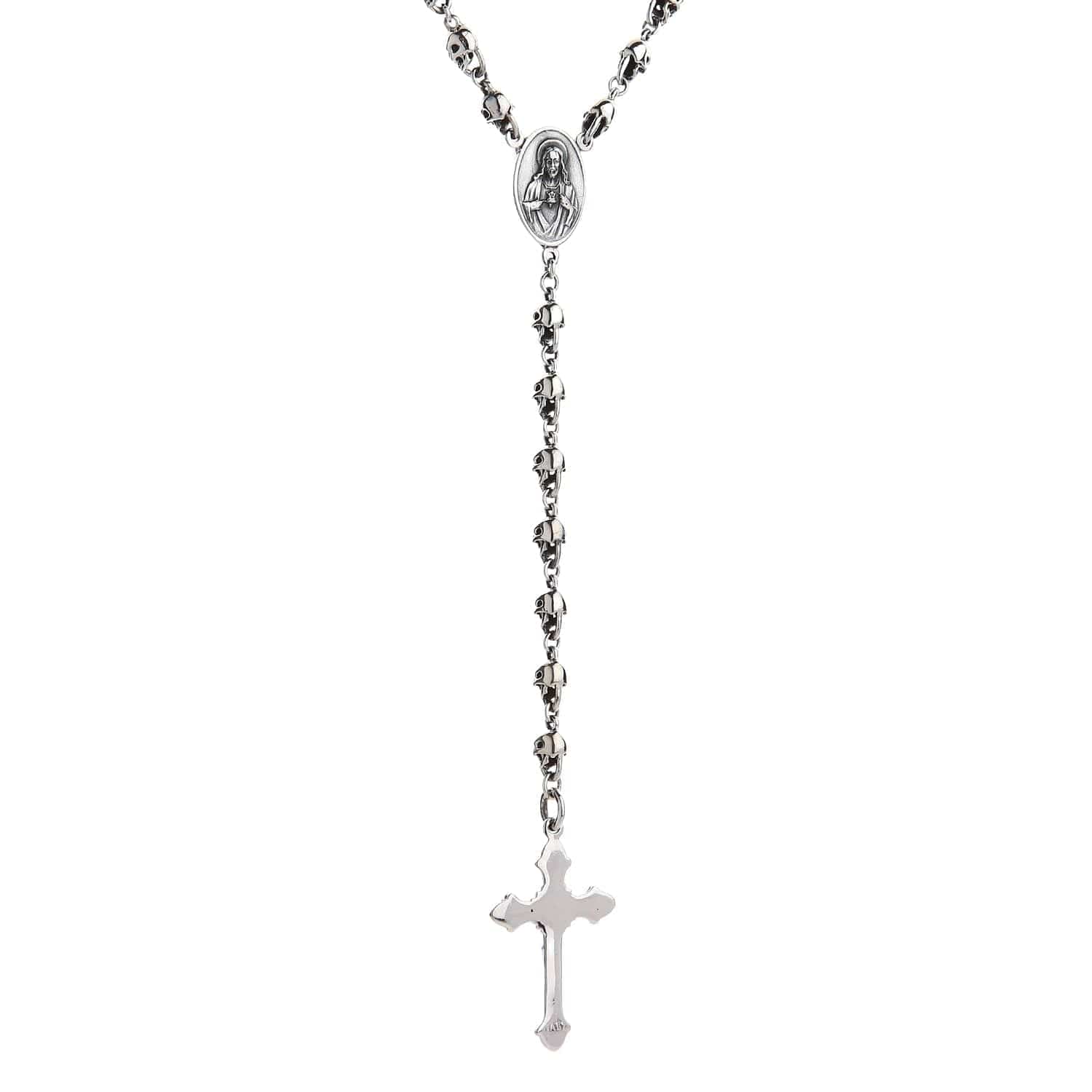 Skull Jesus Sterling Silver Chain Gothic Necklace for Men & Women - Religious Jewelry, Gothic Fashion Accessory, Punk Style Gift for Halloween, Christmas, and Everyday Wear