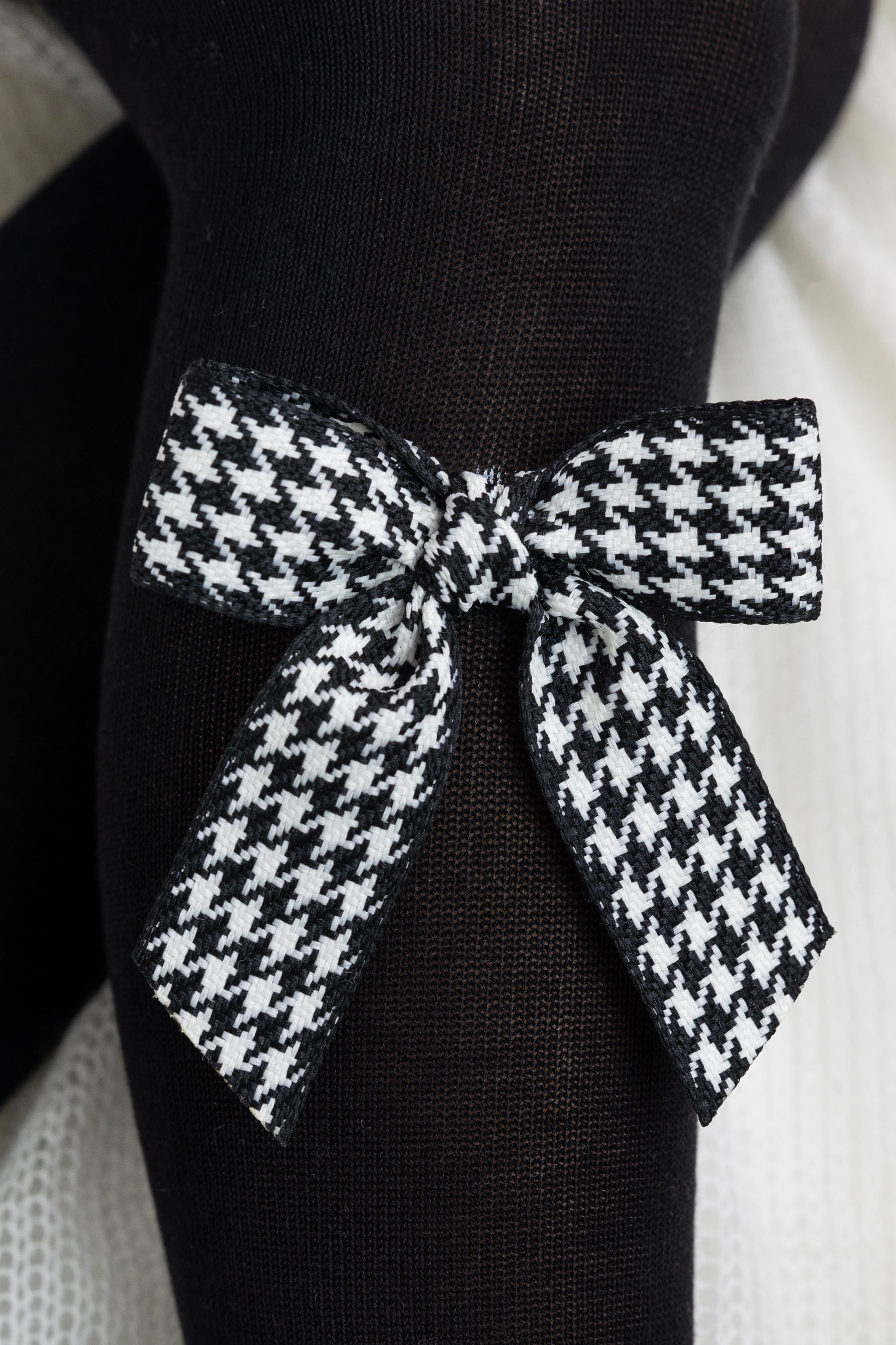 Black Houndstooth Bow Tights for Women - Elegant Patterned Tights with Bow Detail - Perfect for Parties, Weddings & Formal Occasions