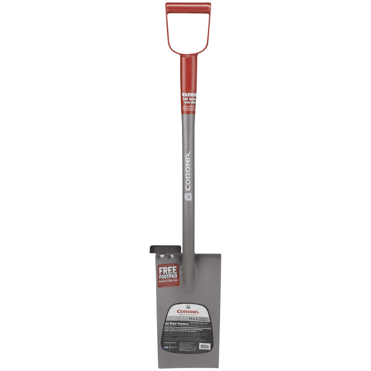 Corona MAX Steel Spade with 12-Inch Straight Blade & 26-Inch D-Grip Handle - Heavy Duty Digging Tool for Gardening, Landscaping, and Construction Work