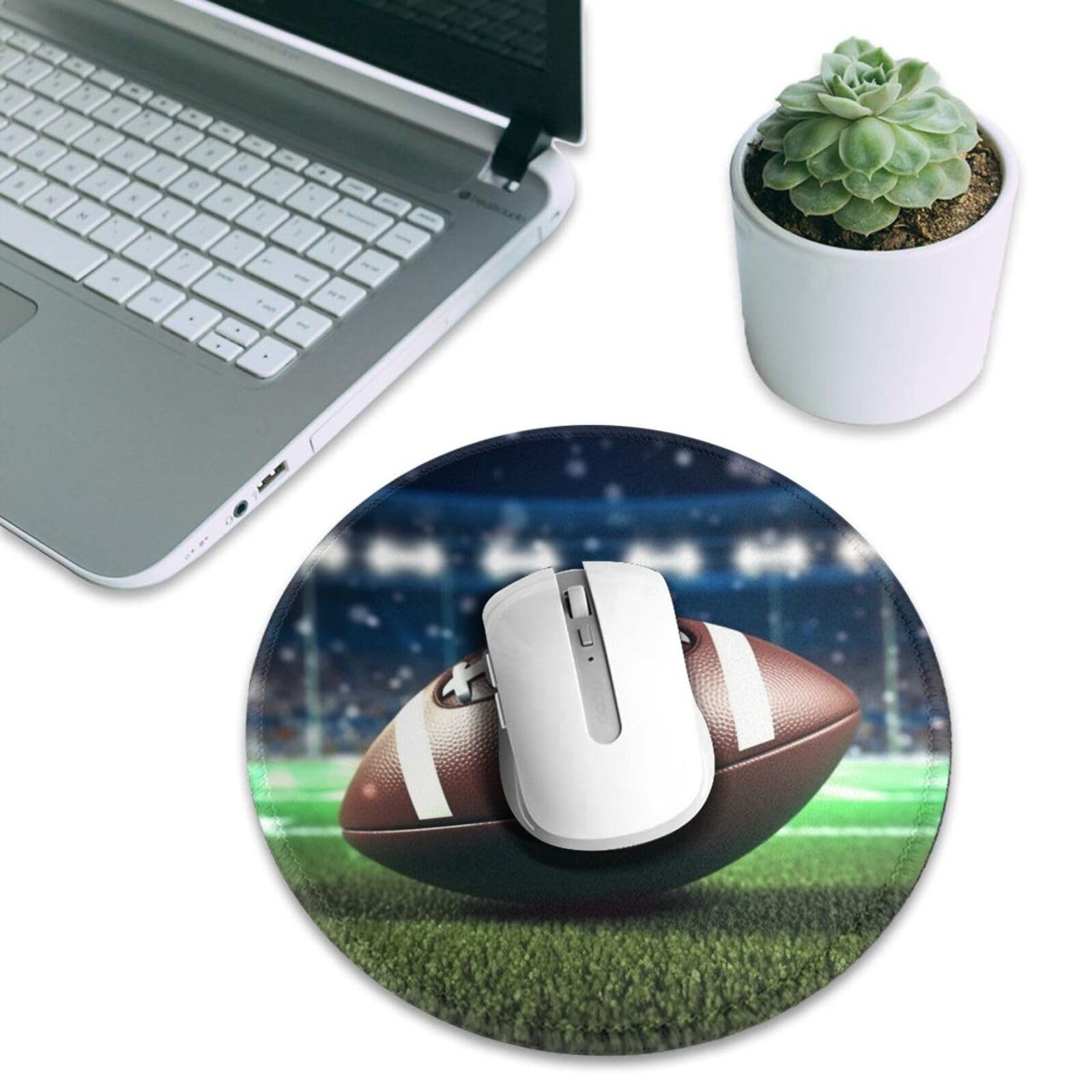 Non-Slip Rubber Base Round Mouse Pad with Stitched Edge - Perfect for Office, Gaming & Wireless Mouse - American Football Design Computer Desk Mat for Work & PC Gaming