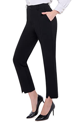 PUWEER Women's Stretch Dress Pants - Business Casual Ankle Work Pants with Pockets for Office & Professional Wear | Comfortable Cropped Capri Pants for Business Meetings, Office Work & Smart Casual Outfits