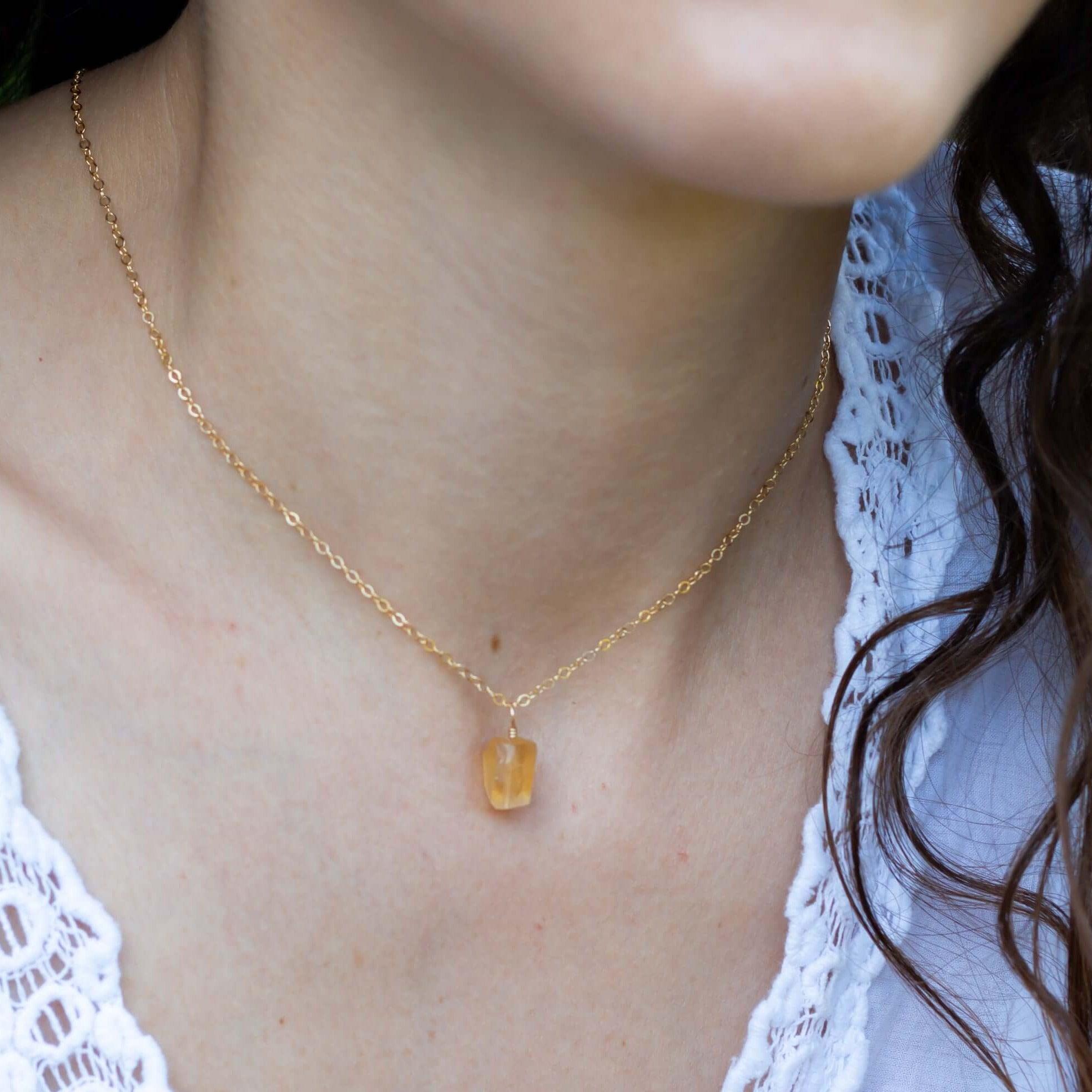 Natural Raw Citrine Pendant Necklace - Dainty Healing Crystal Jewelry for Women - Perfect for Meditation, Energy Healing & Everyday Wear