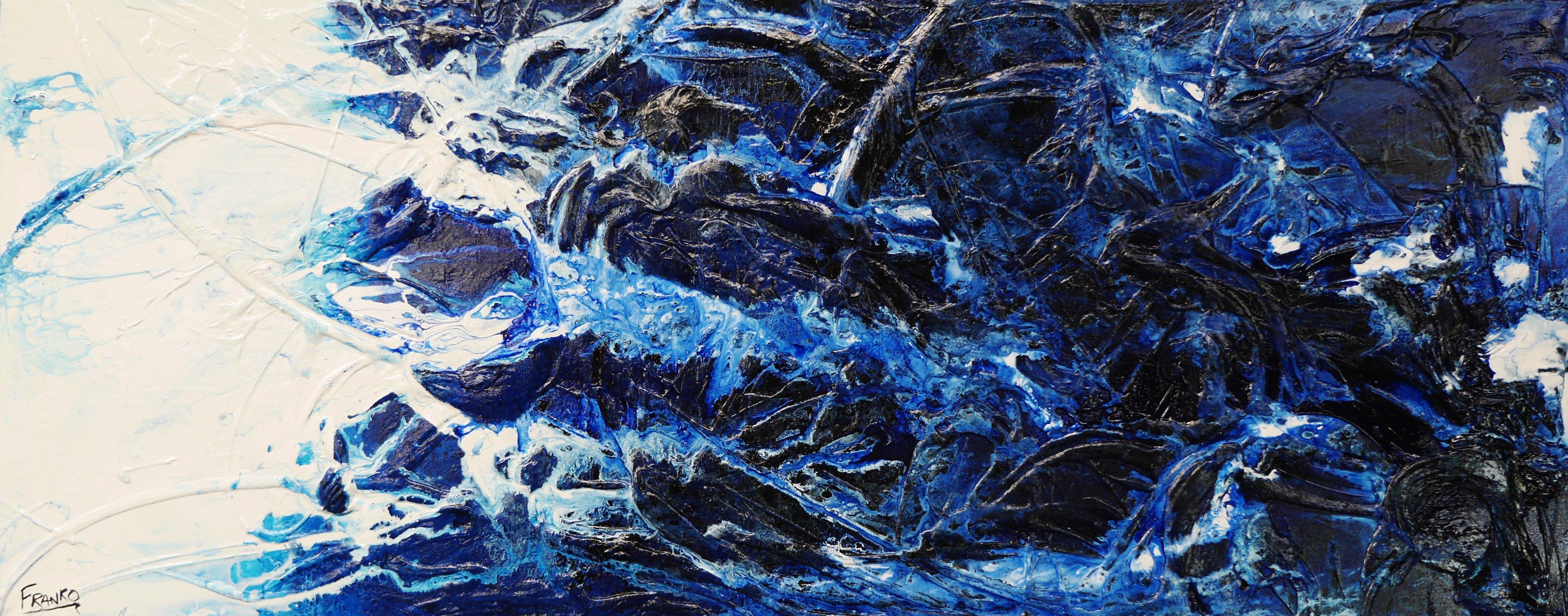 Blue Persona 200cm x 80cm Blue White Ink Acrylic Textured Abstract Canvas Art - Modern Wall Decor for Living Room, Bedroom & Office