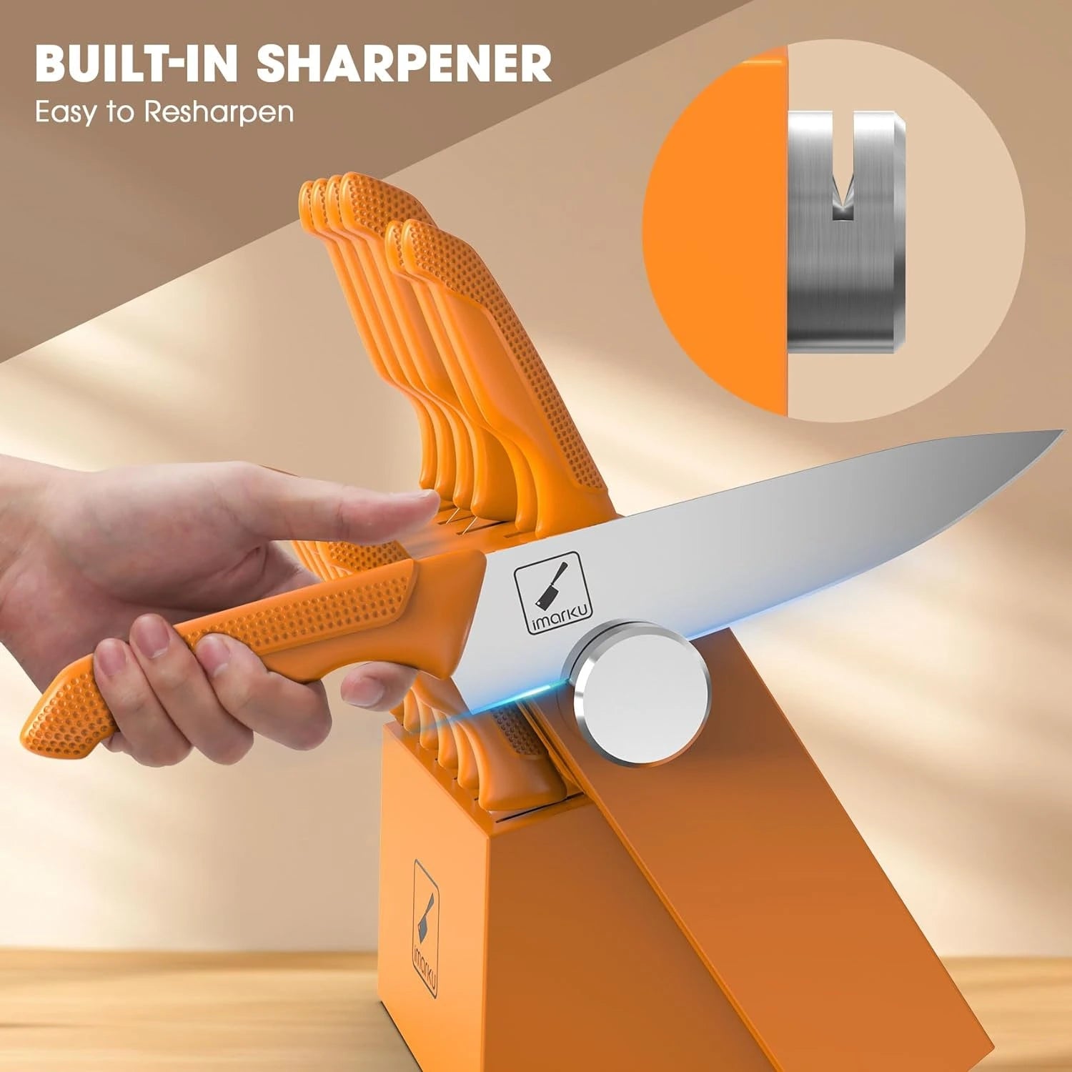 Premium Orange Knife Set with Sharp Stainless Steel Blades & Ergonomic PP Handles - Perfect for Home Kitchen, Camping, and Outdoor Cooking