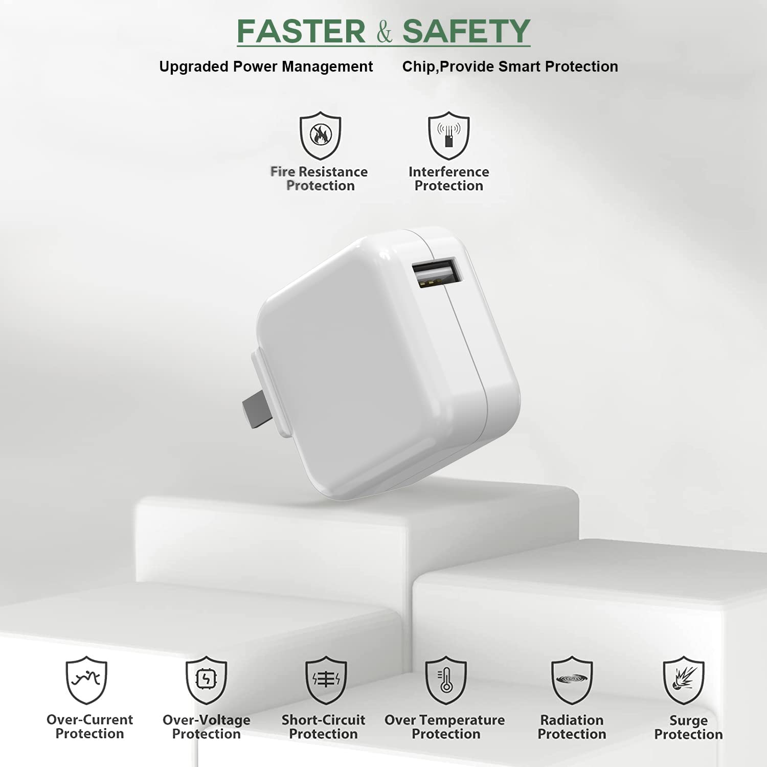 Apple MFi Certified 12W Fast Charger with 3.3FT Lightning Cable - 2-Pack Foldable Travel Plug for iPhone 14/13/12/11/X/8, iPad Pro/Air/Mini - Perfect for Home, Office & Travel Charging